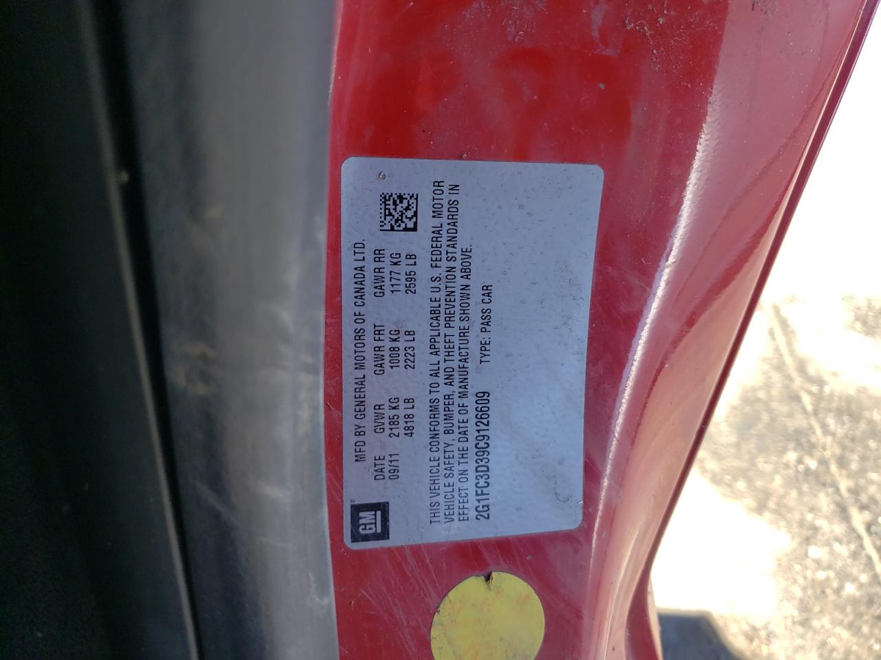 2012 Chevrolet Camaro Lt VIN: 2G1FC3D39C9126609 Lot: 68184244