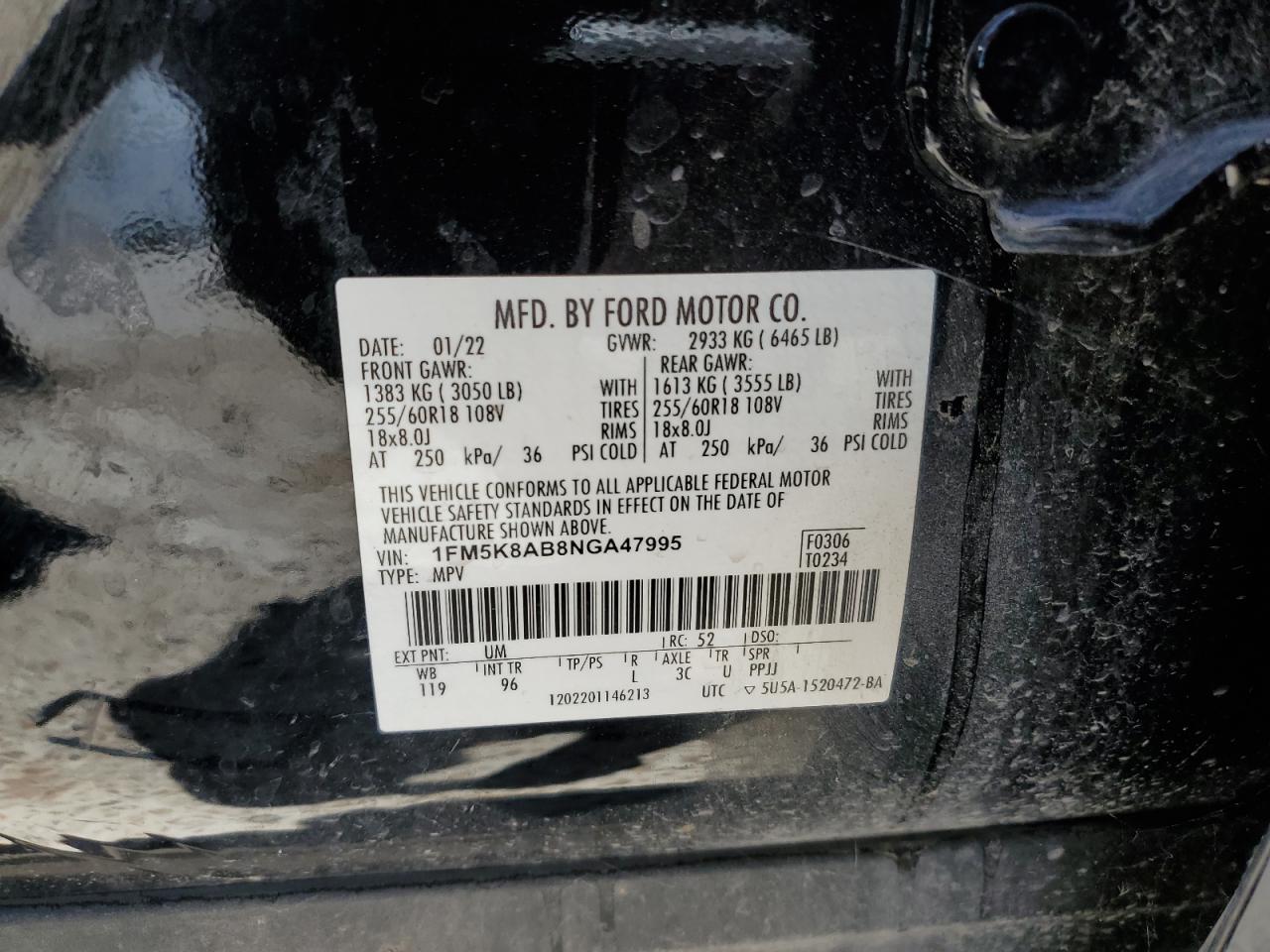 2022 Ford Explorer Police Interceptor VIN: 1FM5K8AB8NGA47995 Lot: 65979474