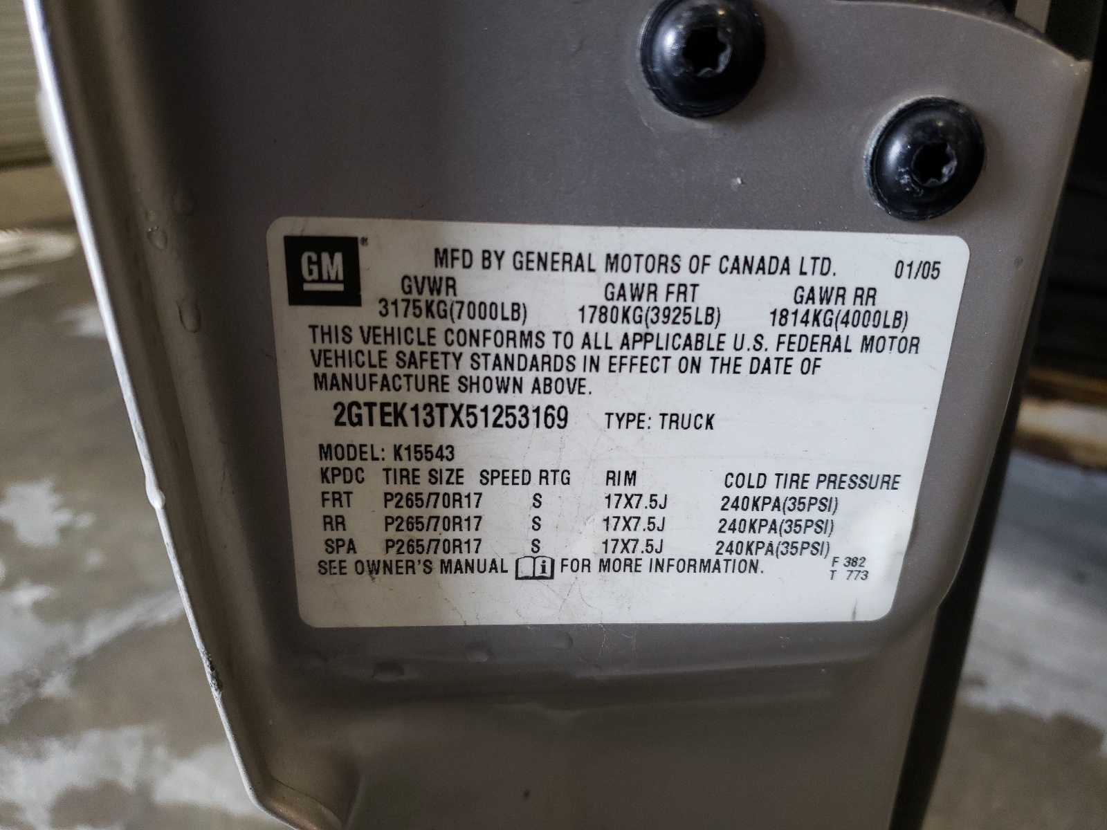 2GTEK13TX51253169 2005 GMC New Sierra K1500