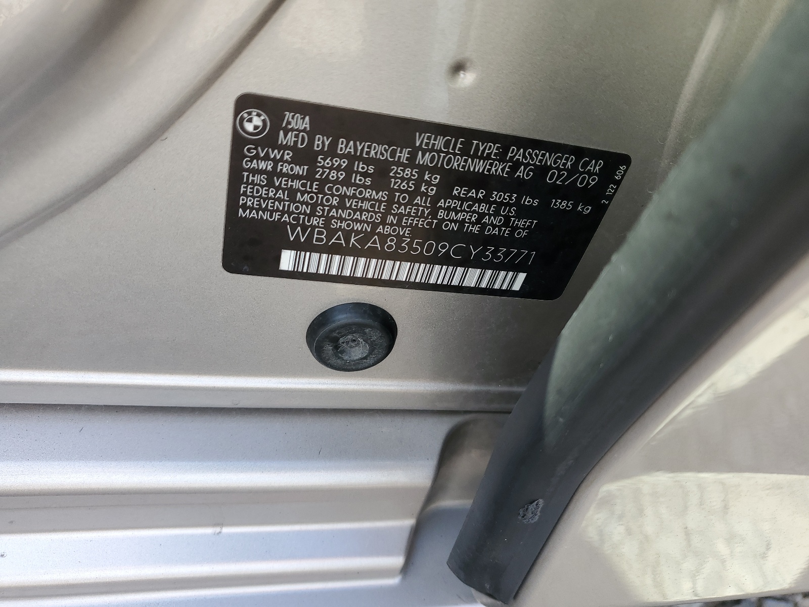 WBAKA83509CY33771 2009 BMW 750 I