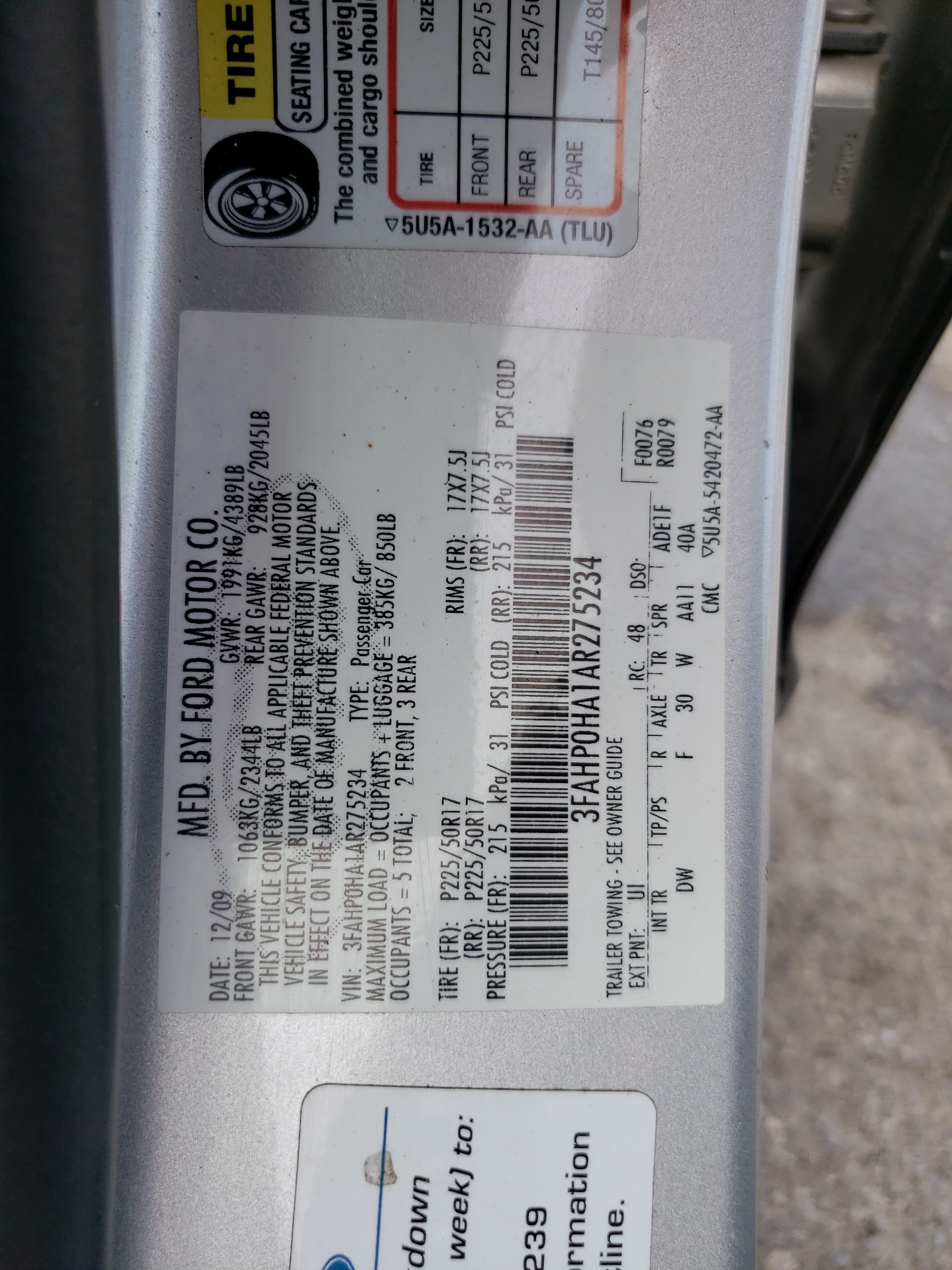 3FAHP0HA1AR275234 2010 Ford Fusion Se