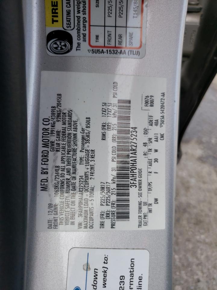 2010 Ford Fusion Se VIN: 3FAHP0HA1AR275234 Lot: 65608264