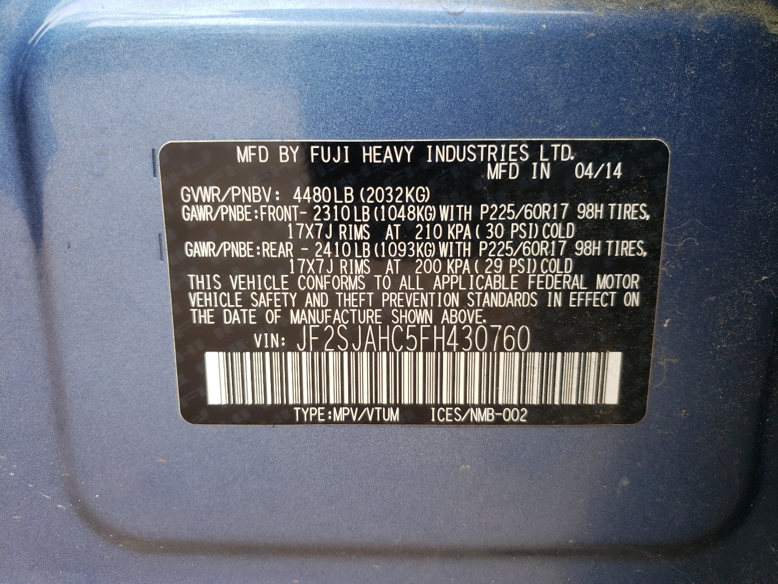 JF2SJAHC5FH430760 2015 Subaru Forester 2.5I Limited