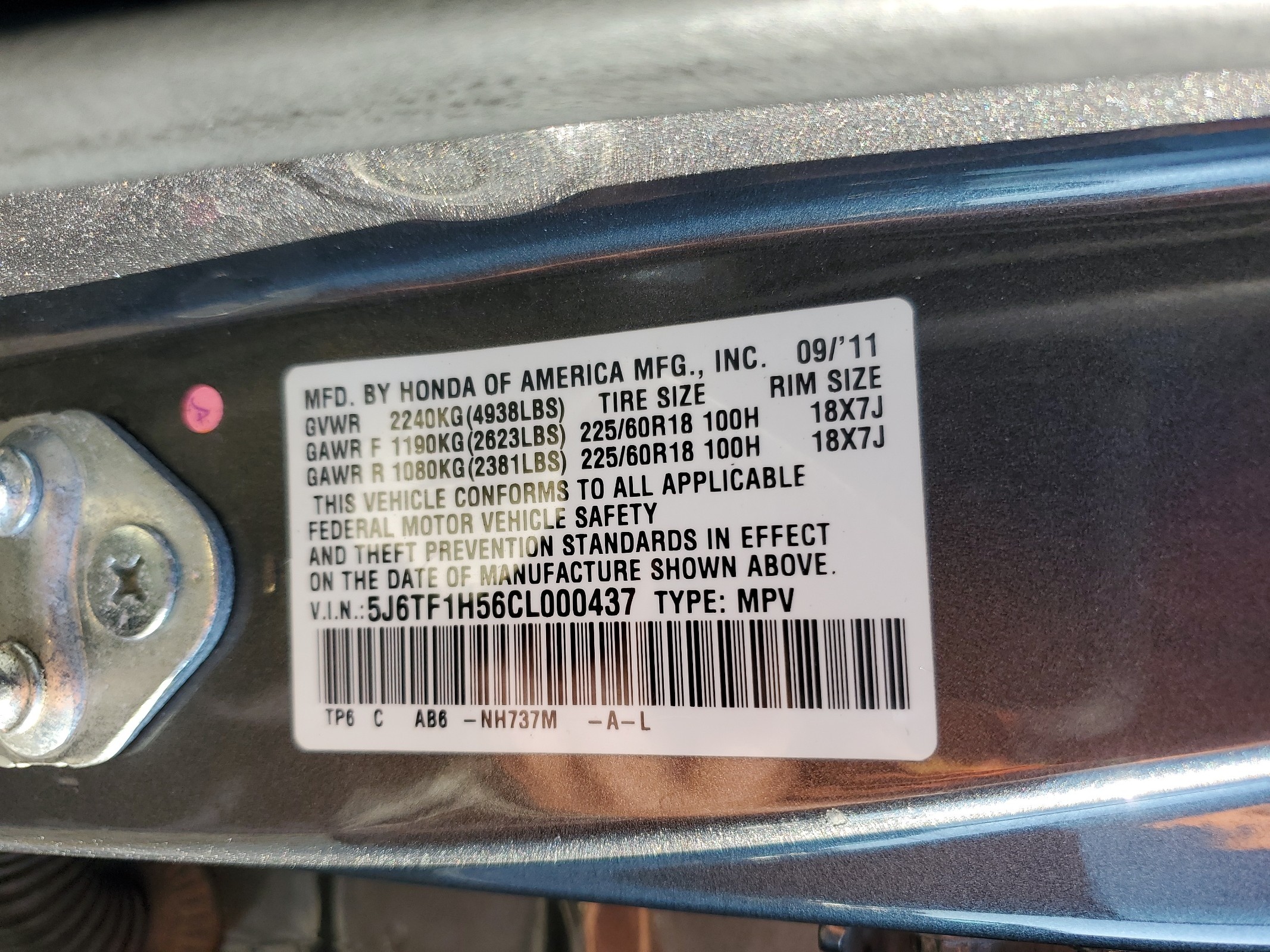 5J6TF1H56CL000437 2012 Honda Crosstour Exl