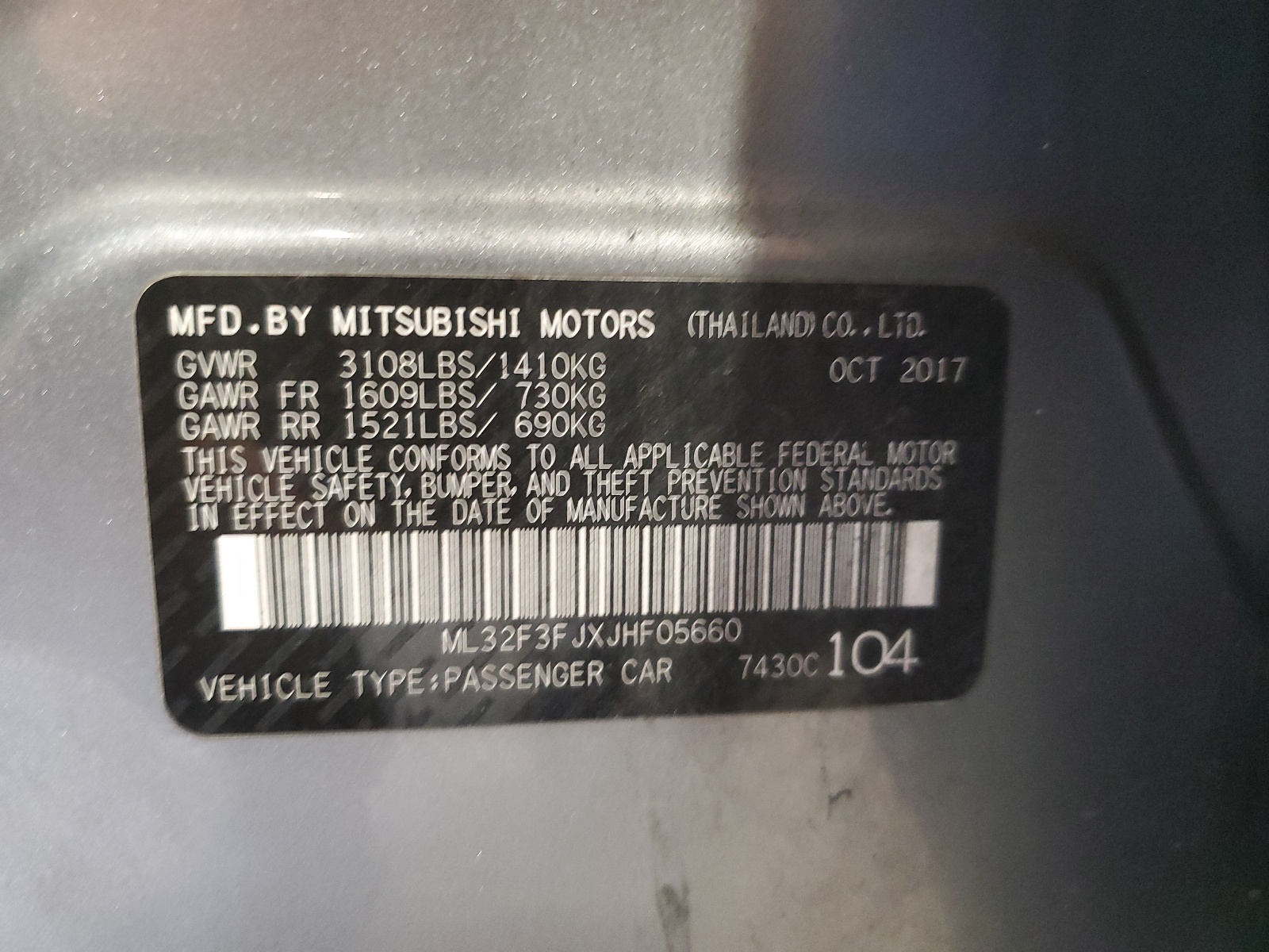 ML32F3FJXJHF05660 2018 Mitsubishi Mirage G4 Es