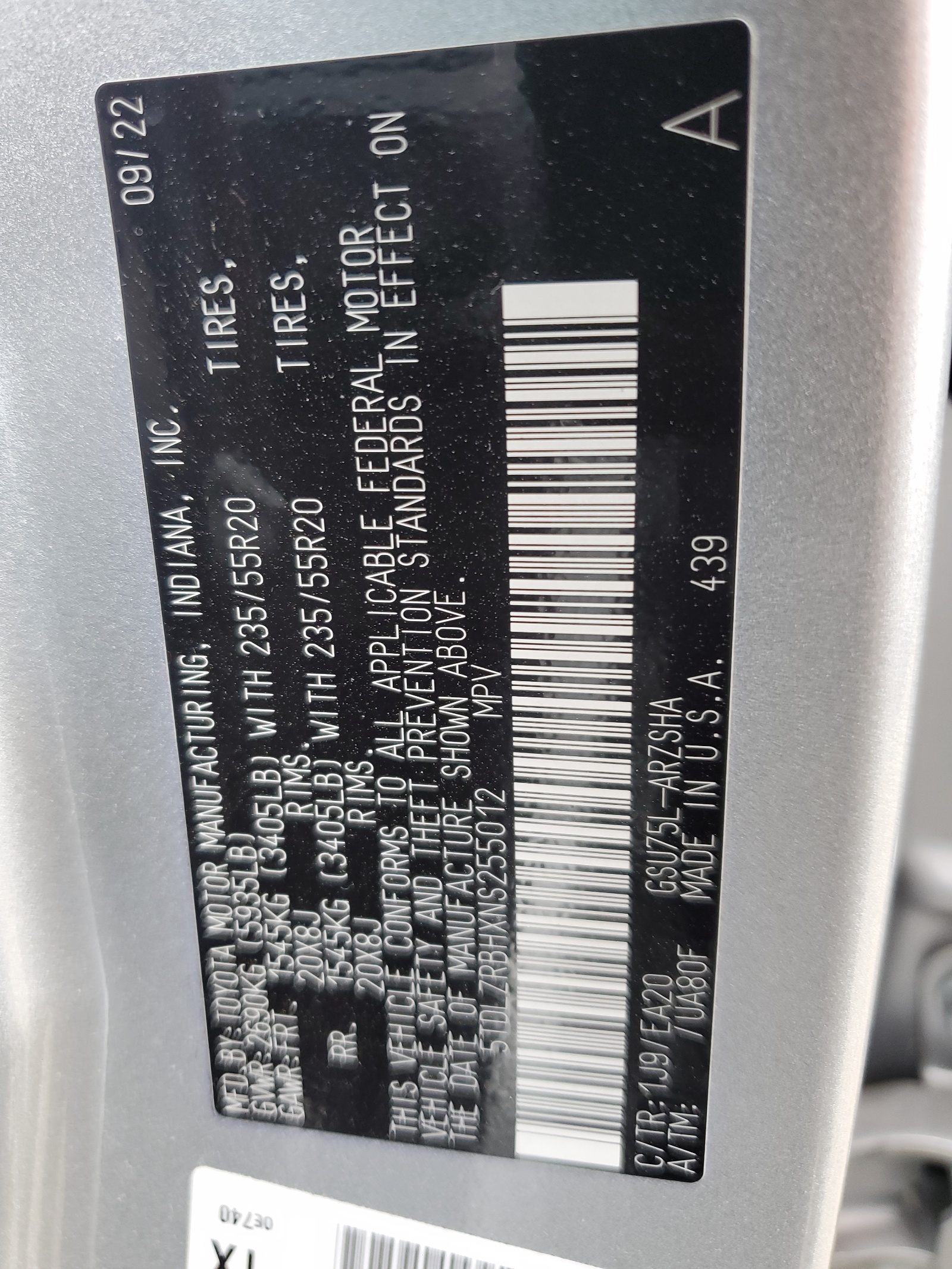 5TDLZRBHXNS255012 2022 Toyota Highlander Xse