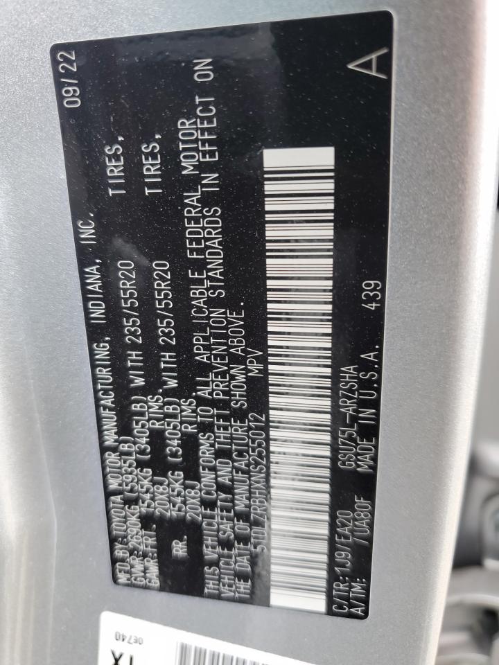 2022 Toyota Highlander Xse VIN: 5TDLZRBHXNS255012 Lot: 65990424