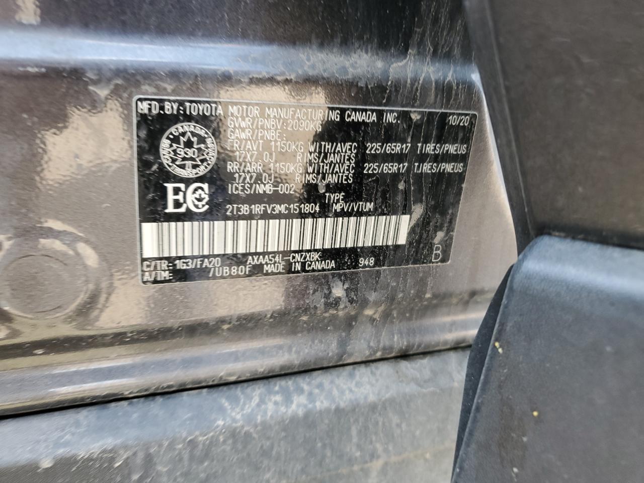 2021 Toyota Rav4 Le VIN: 2T3B1RFV3MC151804 Lot: 66157704