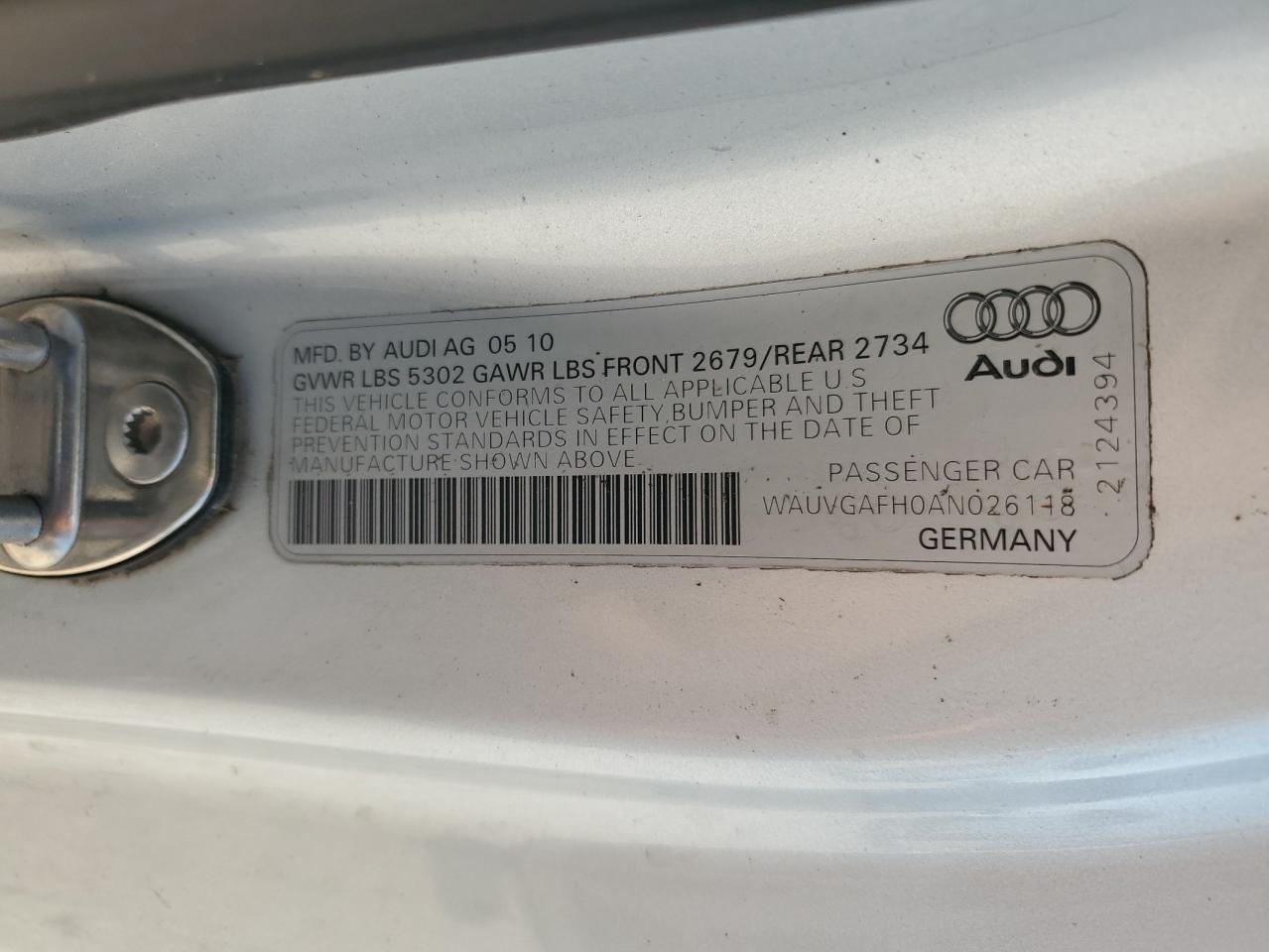 2010 Audi S5 Prestige VIN: WAUVGAFH0AN026118 Lot: 66008694