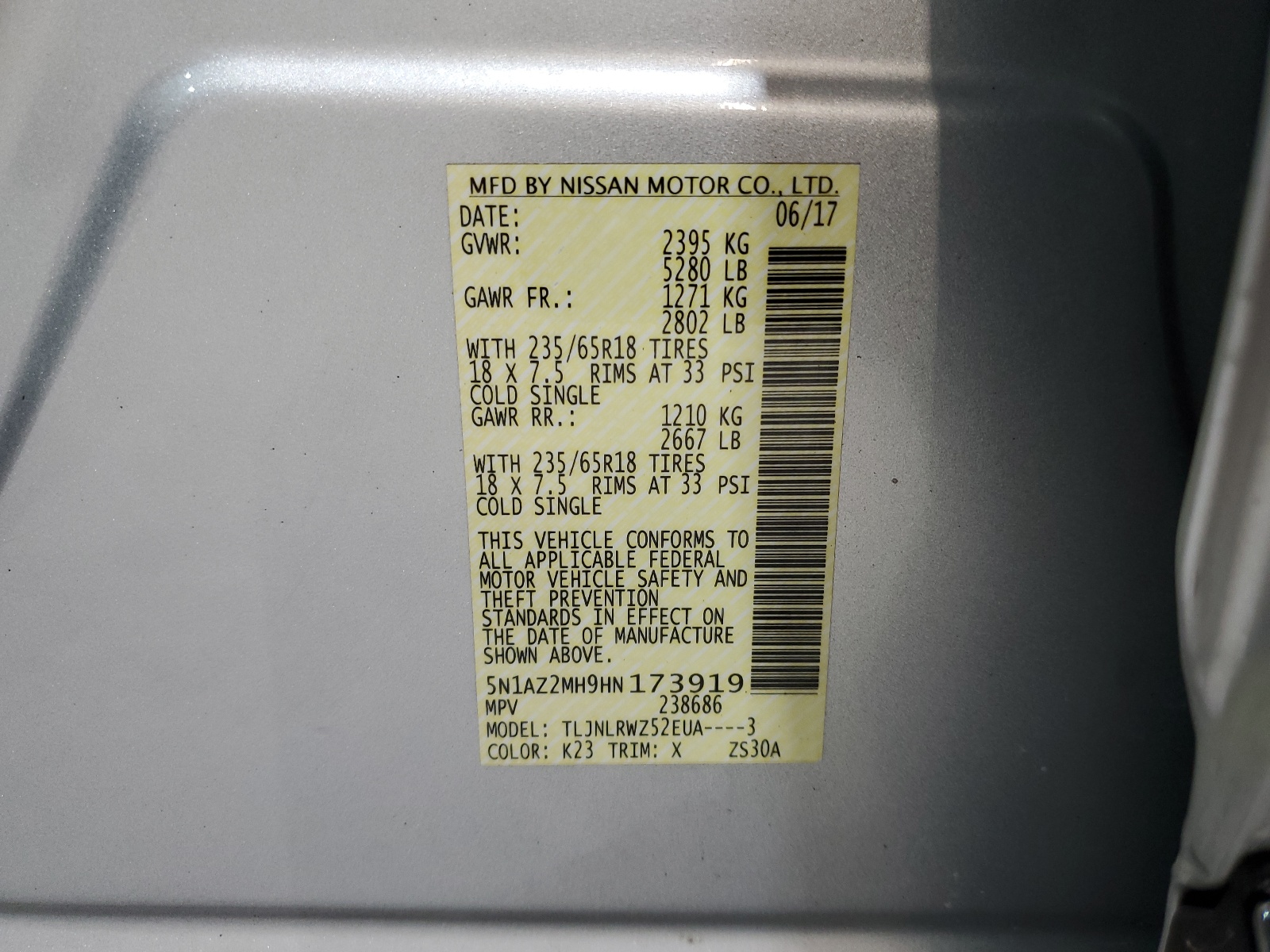 5N1AZ2MH9HN173919 2017 Nissan Murano S