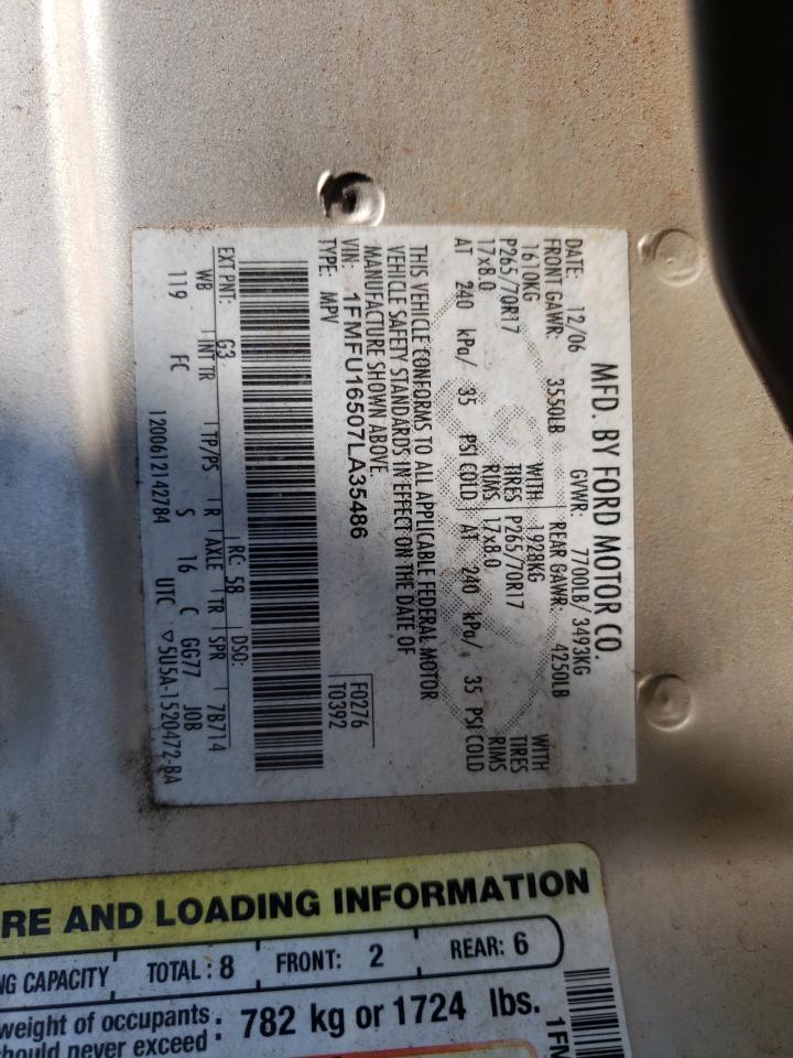 2007 Ford Expedition Xlt VIN: 1FMFU16507LA35486 Lot: 66096554