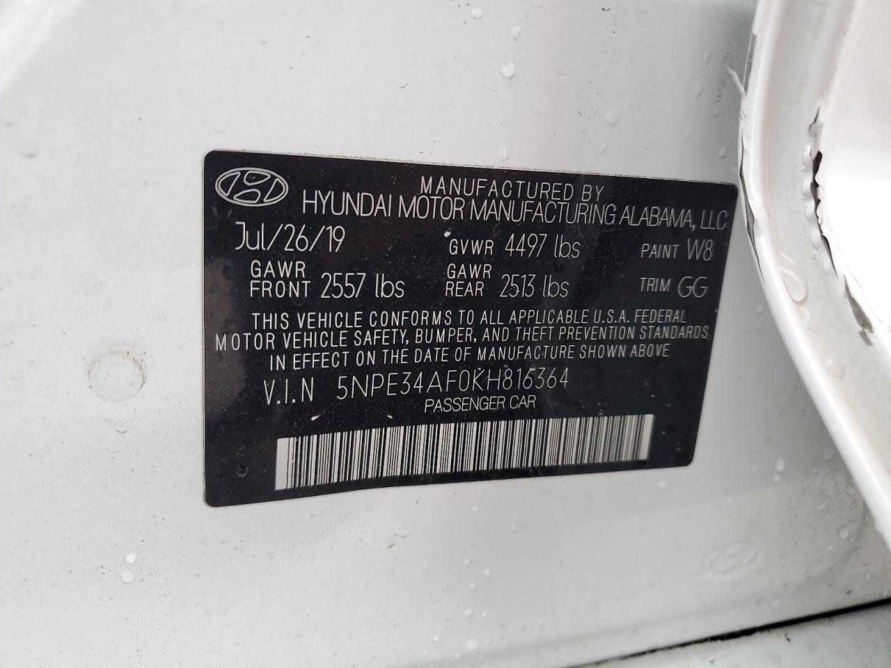 5NPE34AF0KH816364 2019 Hyundai Sonata Limited