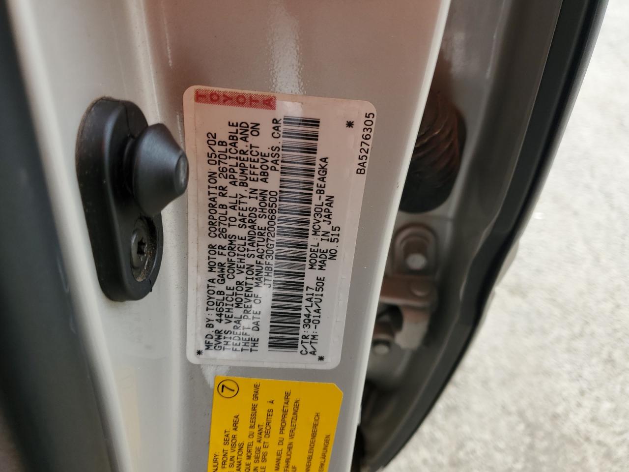 2002 Lexus Es 300 VIN: JTHBF30G720068500 Lot: 66433244