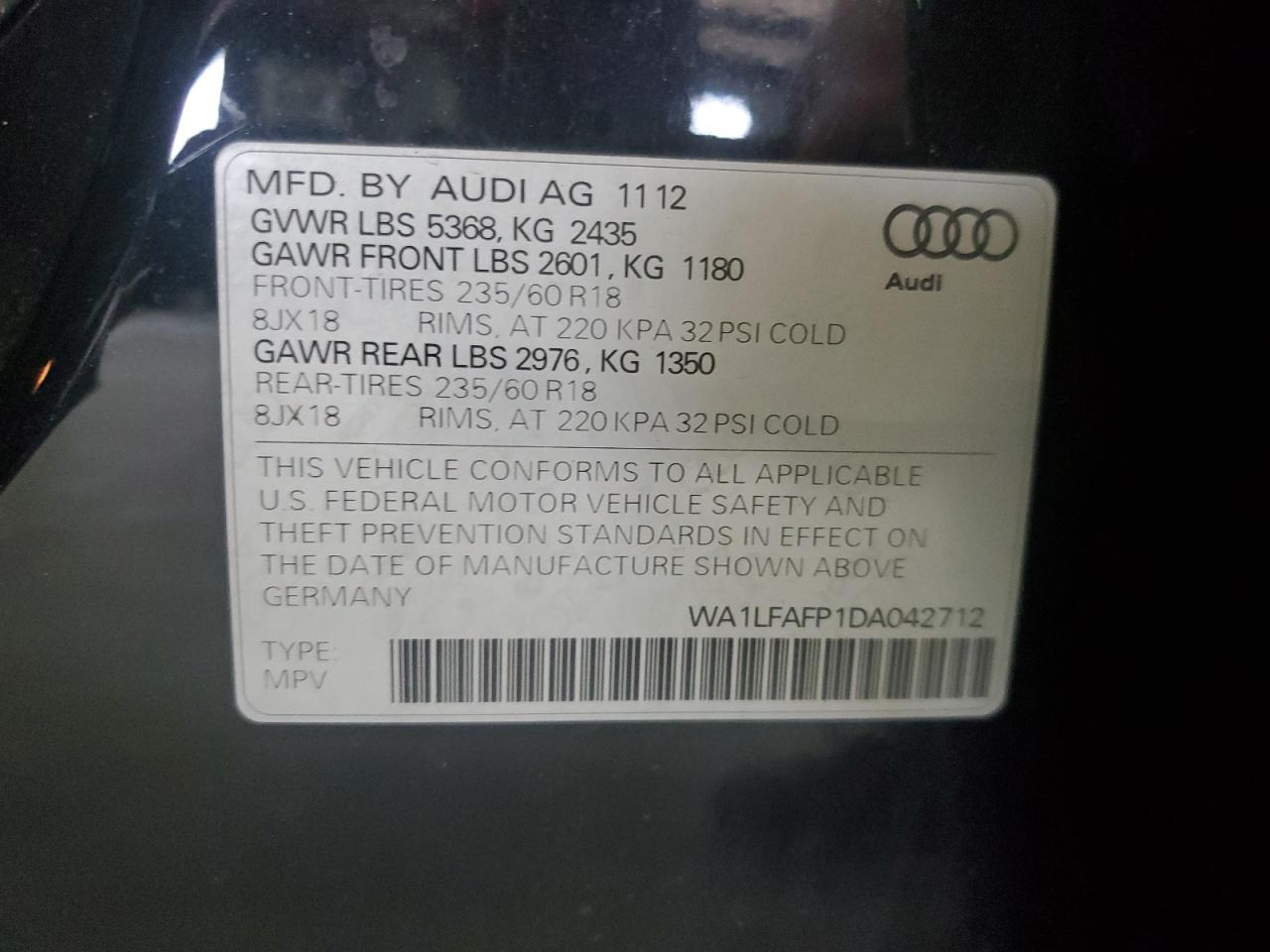 2013 Audi Q5 Premium Plus VIN: WA1LFAFP1DA042712 Lot: 66939054