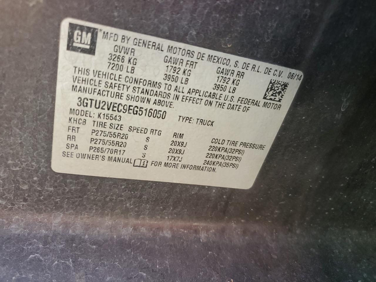 3GTU2VEC9EG516050 2014 GMC Sierra K1500 Slt