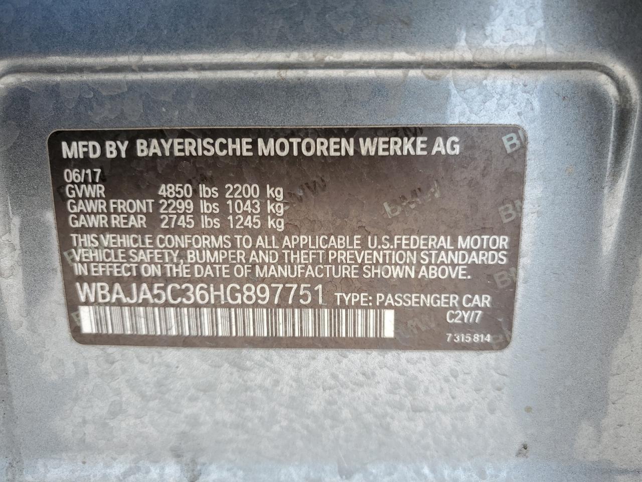 WBAJA5C36HG897751 2017 BMW 530 I