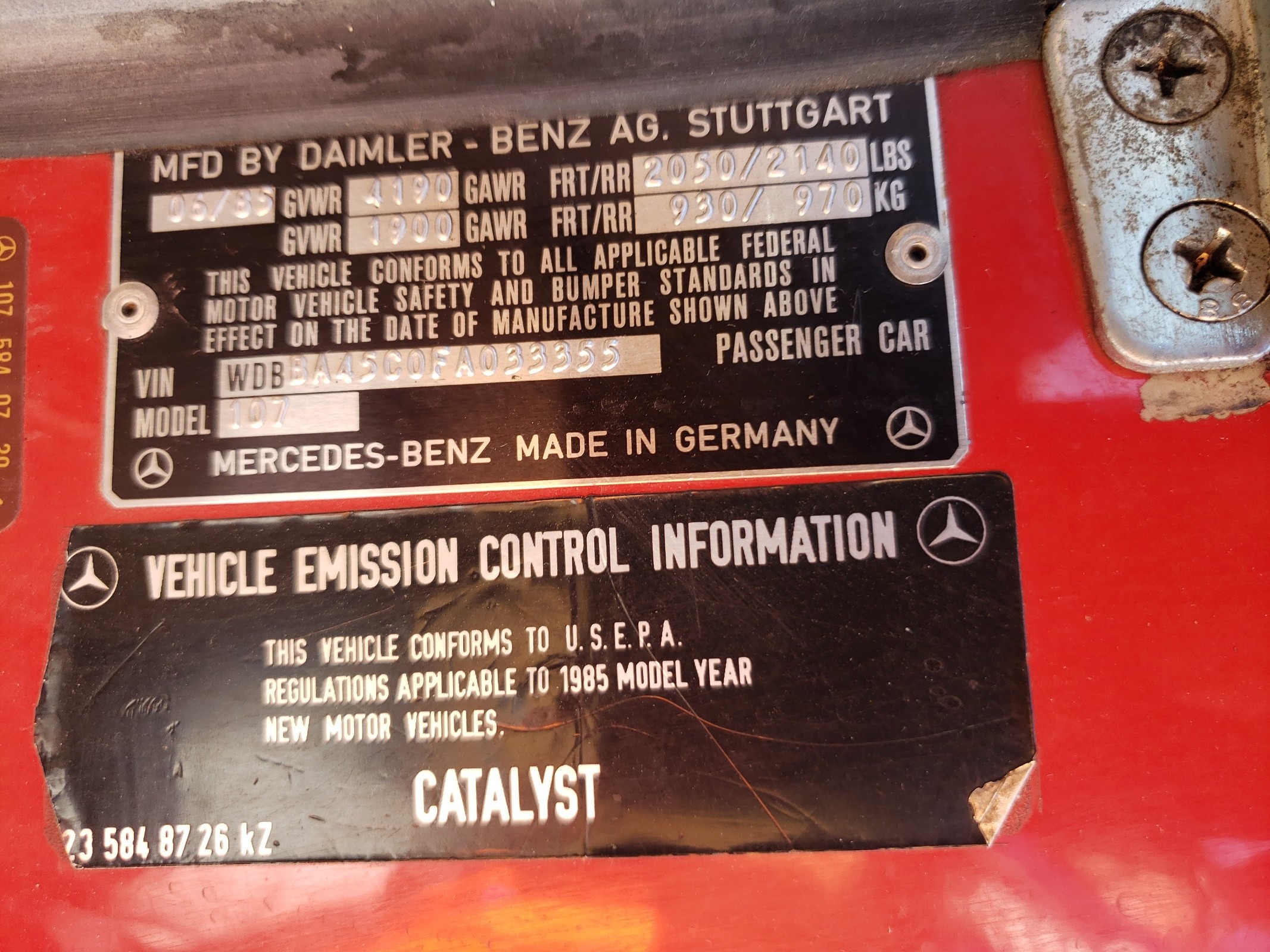 WDBBA45C0FA033355 1985 Mercedes-Benz 380 Sl