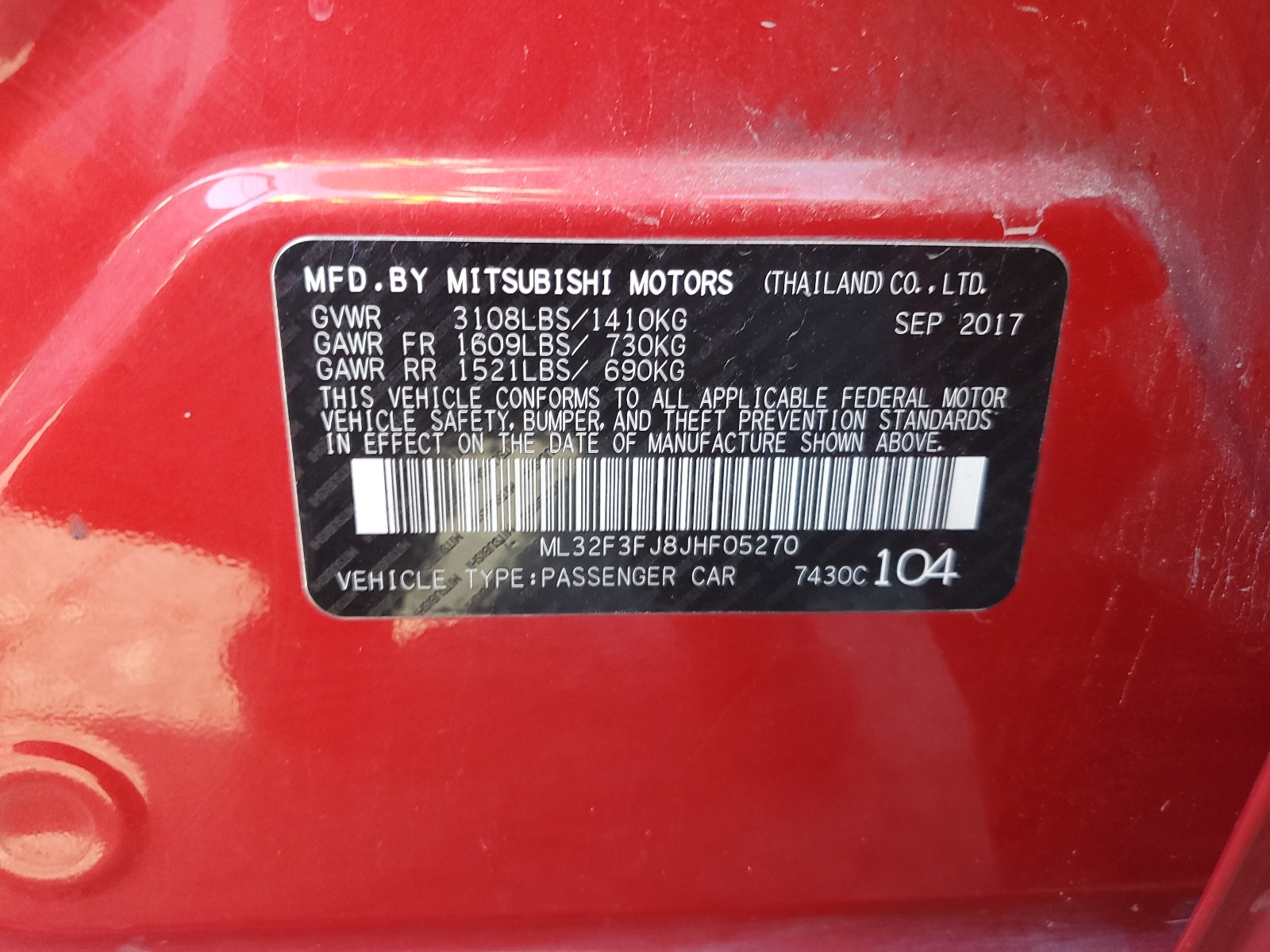 ML32F3FJ8JHF05270 2018 Mitsubishi Mirage G4 Es