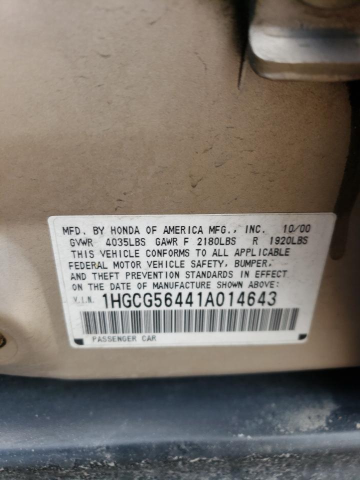 2001 Honda Accord Lx VIN: 1HGCG56441A014643 Lot: 66619034
