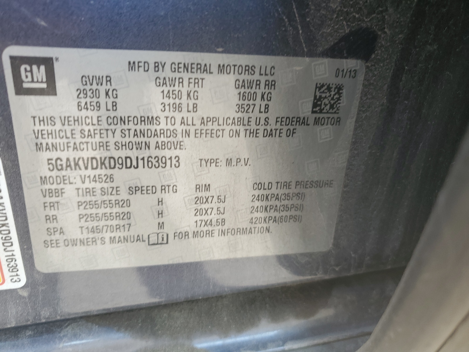 5GAKVDKD9DJ163913 2013 Buick Enclave