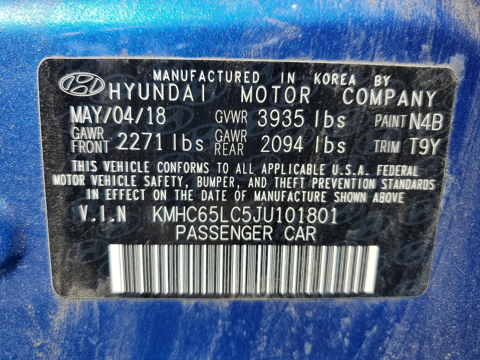 KMHC65LC5JU101801 2018 Hyundai Ioniq Blue