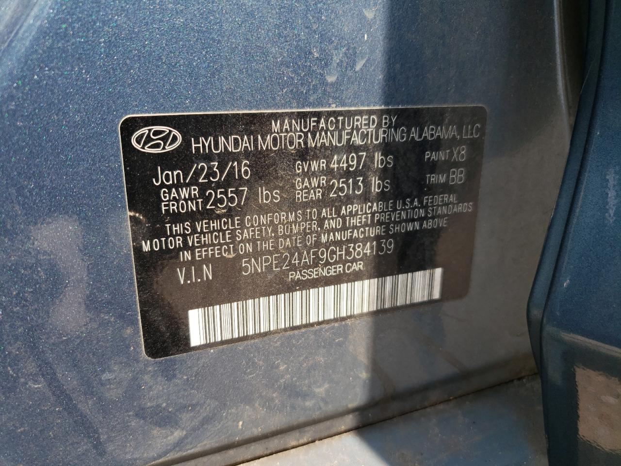 5NPE24AF9GH384139 2016 Hyundai Sonata Se