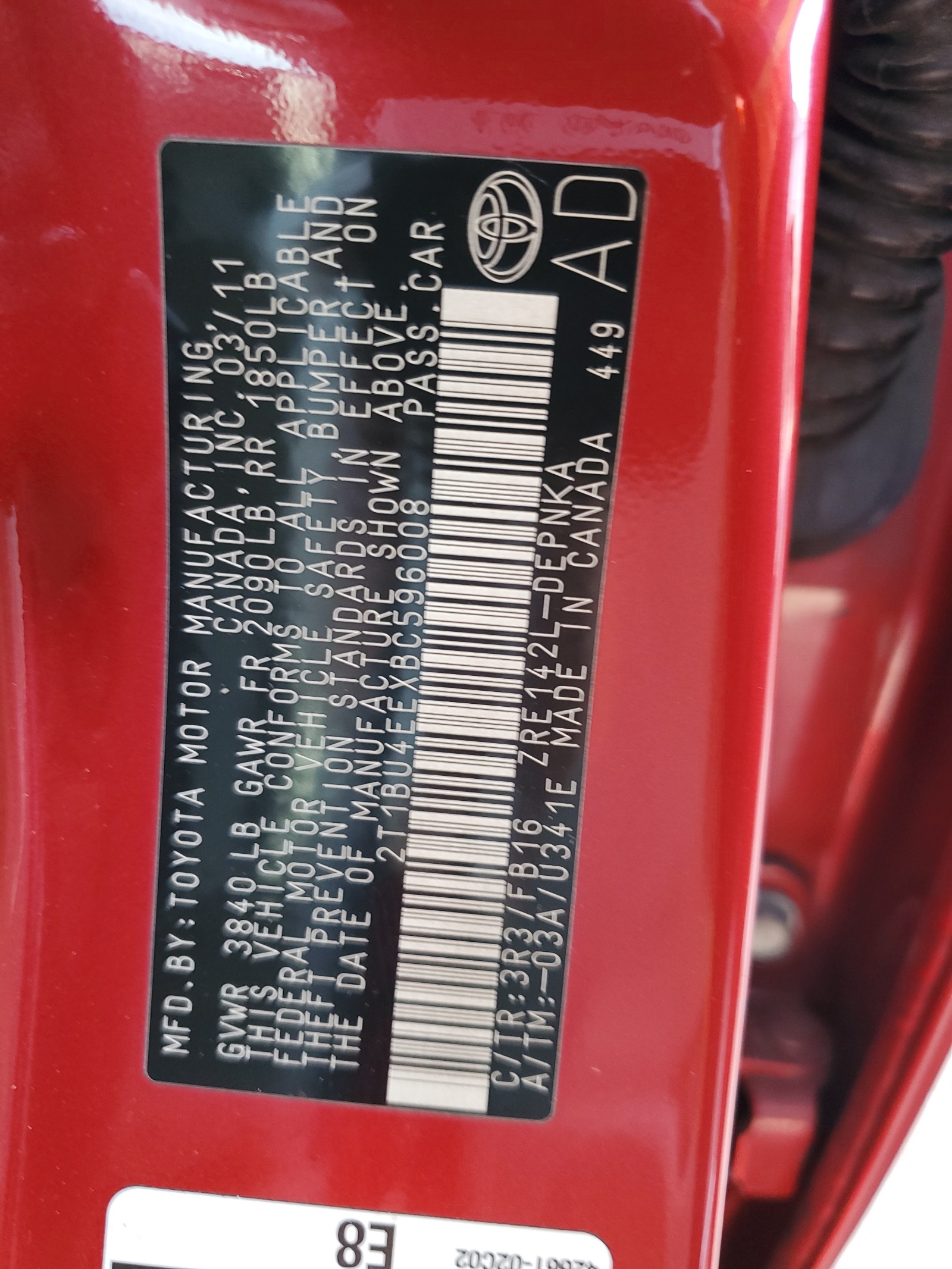 2T1BU4EEXBC596008 2011 Toyota Corolla Base