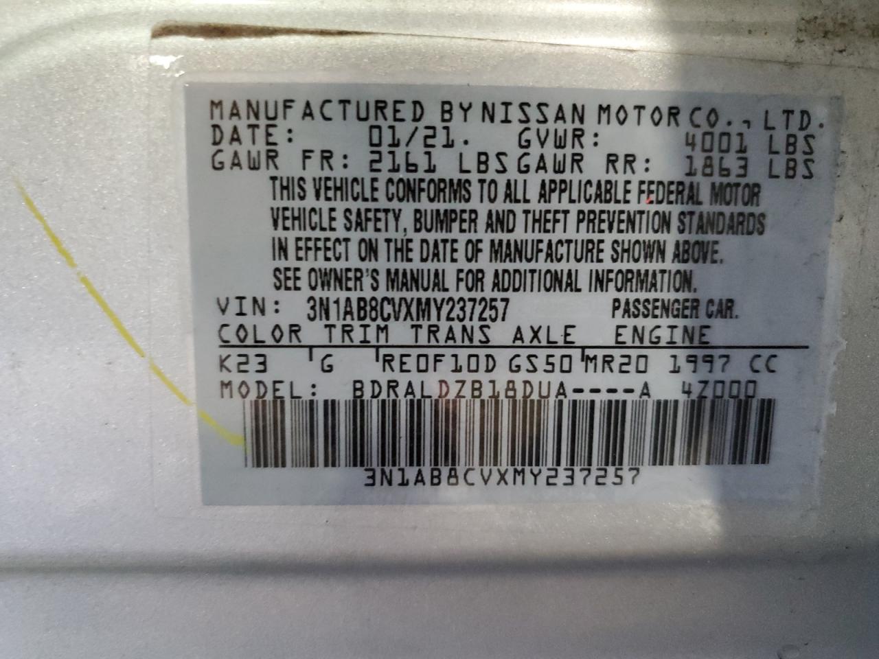 2021 Nissan Sentra Sv VIN: 3N1AB8CVXMY237257 Lot: 66526044