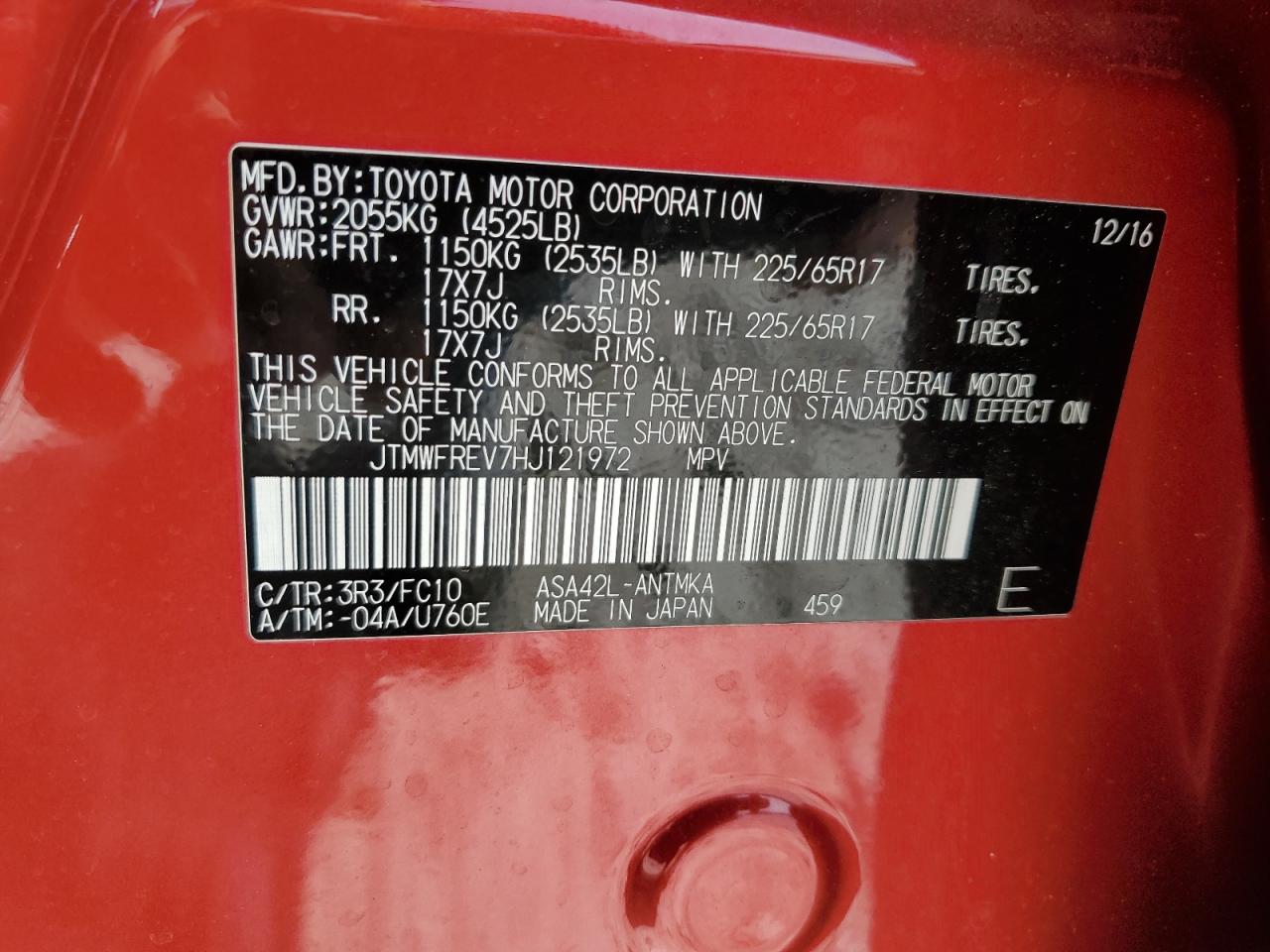 2017 Toyota Rav4 Xle VIN: JTMWFREV7HJ121972 Lot: 64175124