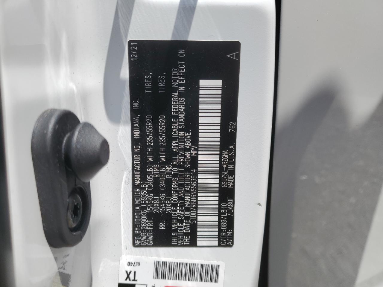 2022 Toyota Highlander Limited VIN: 5TDDZRBH6NS563914 Lot: 65800954