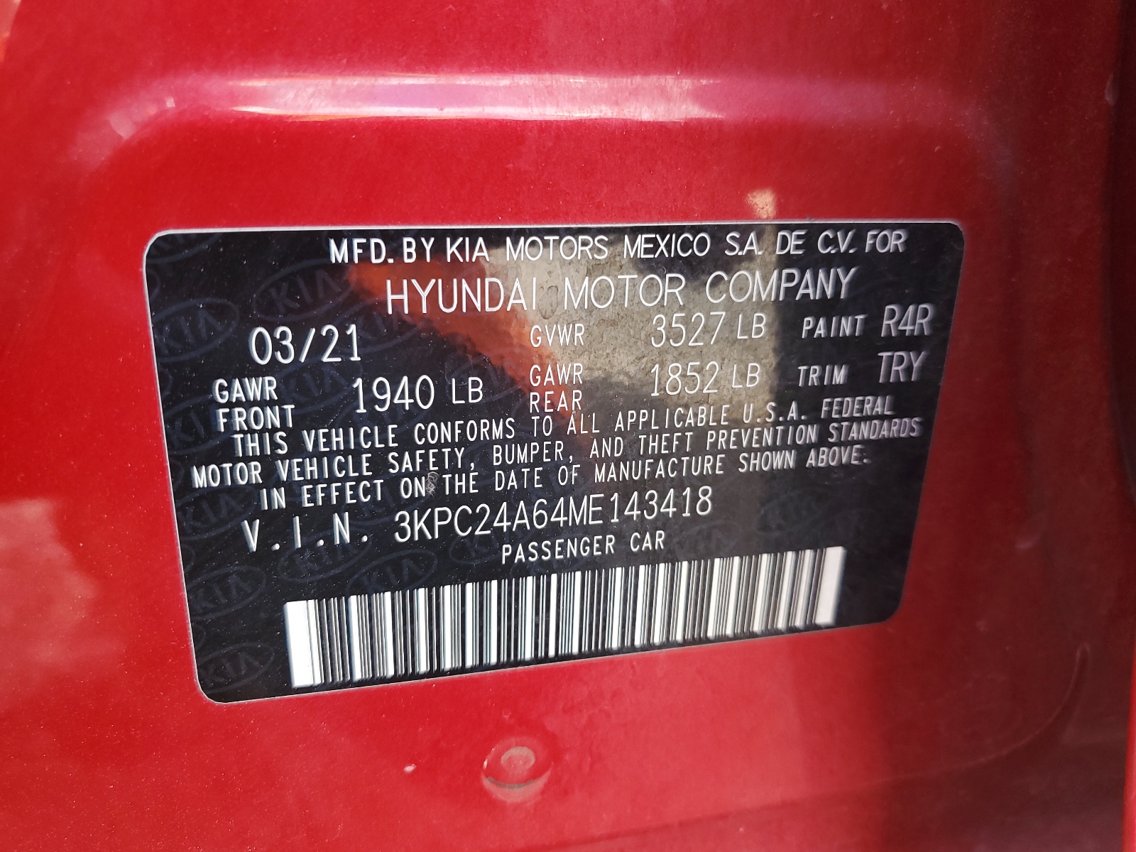 3KPC24A64ME143418 2021 Hyundai Accent Se