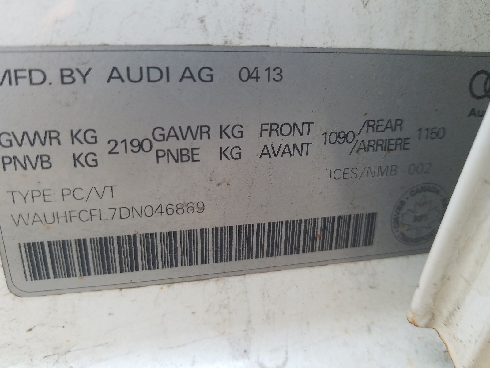 WAUHFCFL7DN046869 2013 Audi A4 Premium Plus