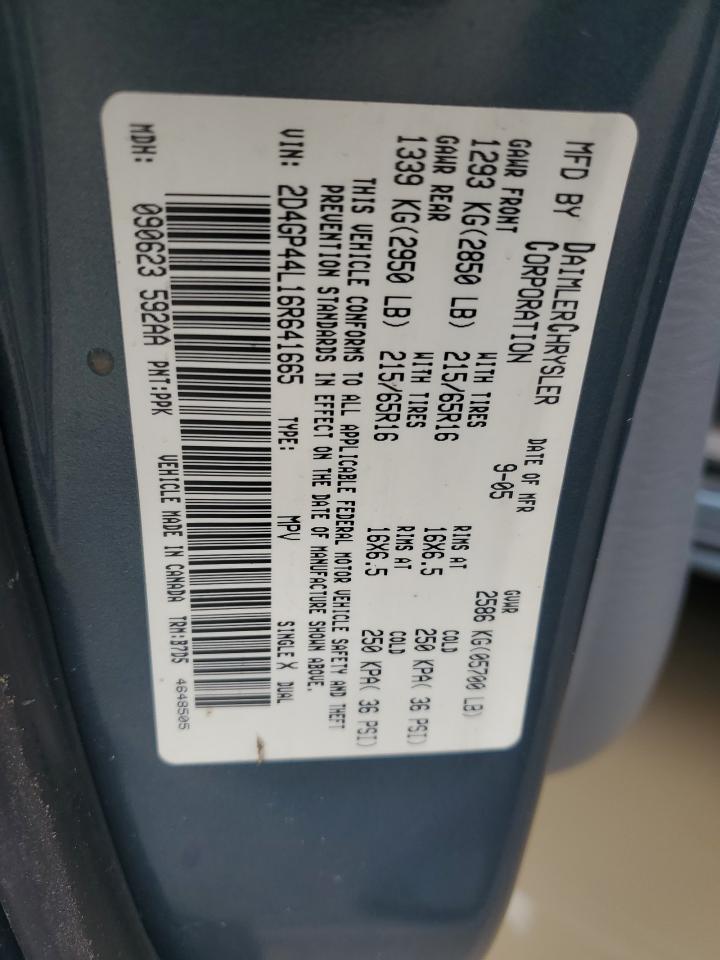 2006 Dodge Grand Caravan Sxt VIN: 2D4GP44L16R641665 Lot: 66184464