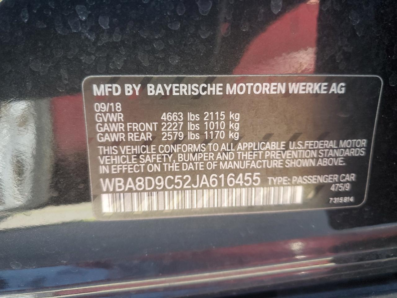 WBA8D9C52JA616455 2018 BMW 330 Xi