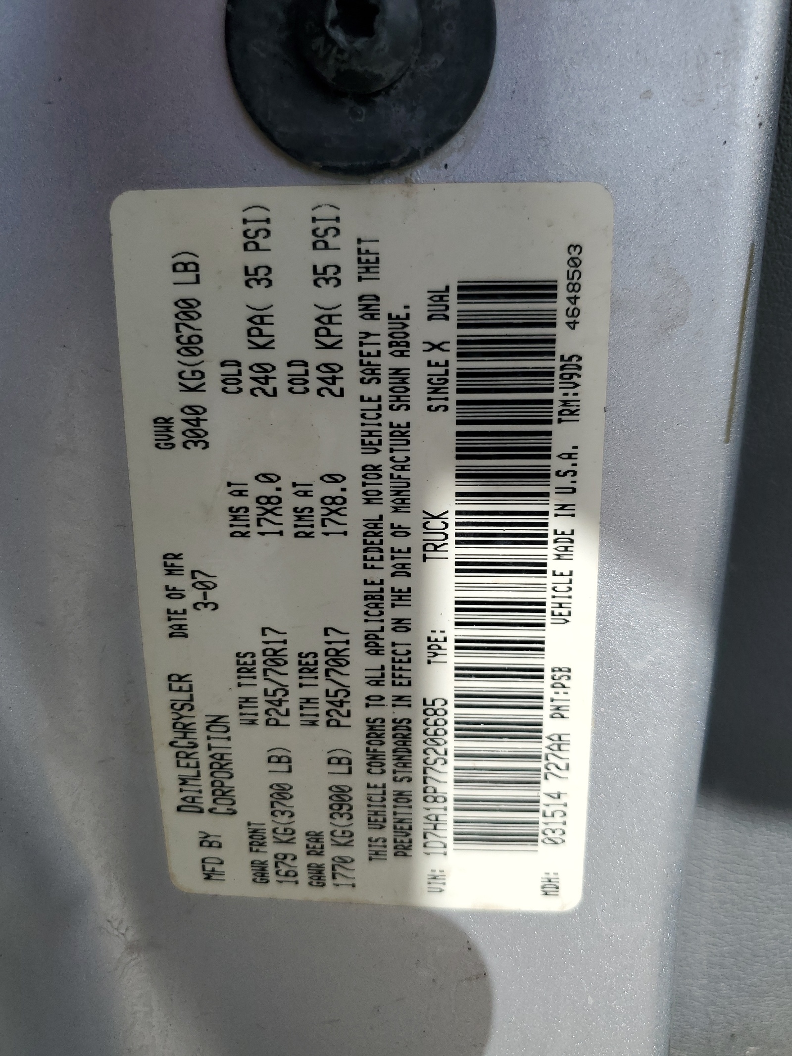 1D7HA18P77S206685 2007 Dodge Ram 1500 St