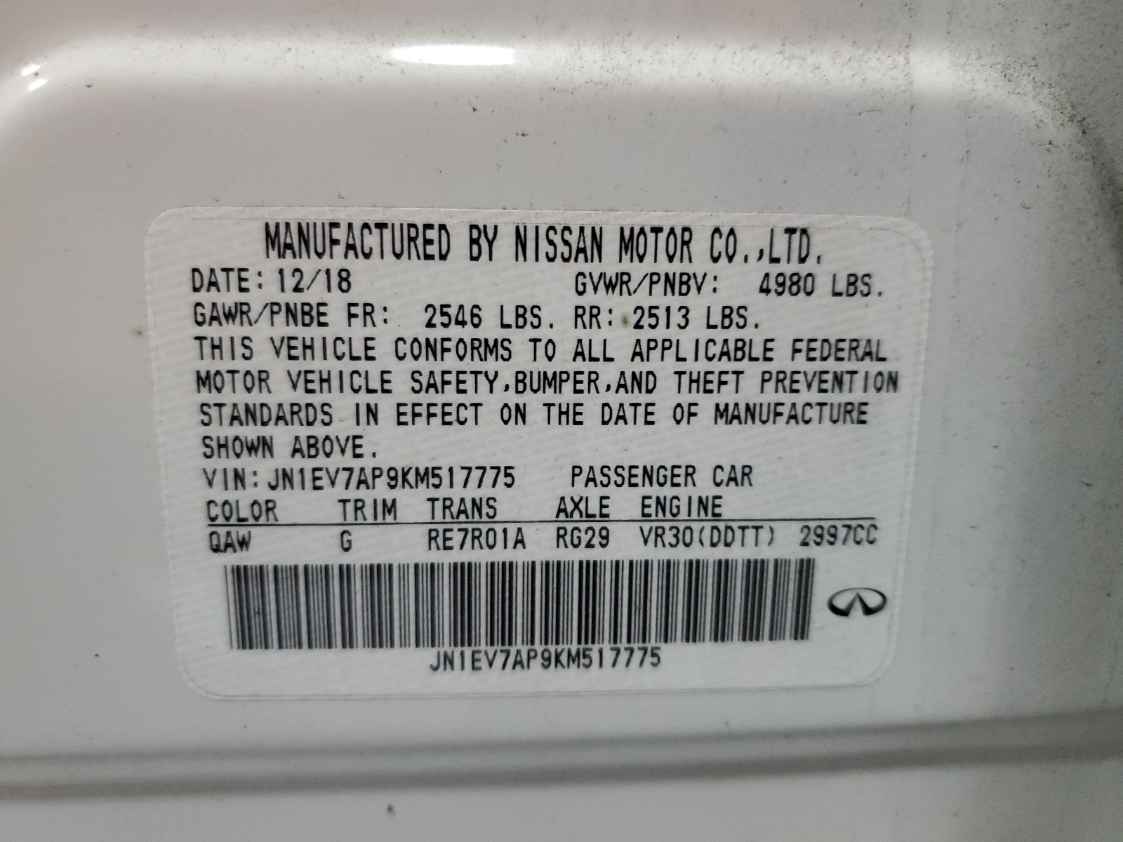 JN1EV7AP9KM517775 2019 Infiniti Q50 Luxe