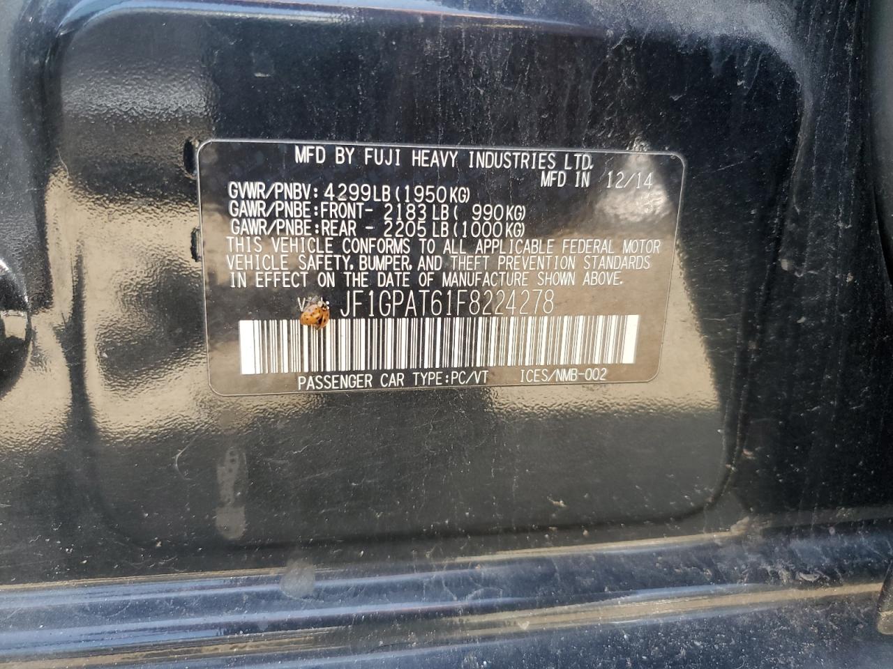 2015 Subaru Impreza Sport VIN: JF1GPAT61F8224278 Lot: 68534224