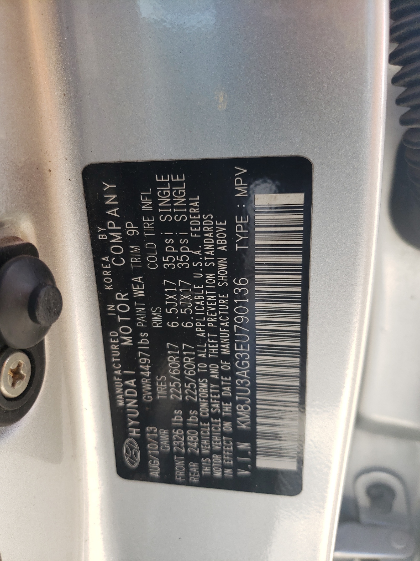 KM8JU3AG3EU790136 2014 Hyundai Tucson Gls