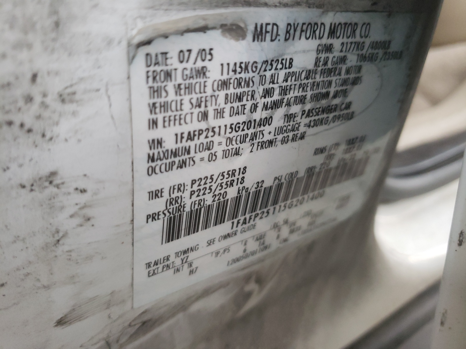 1FAFP25115G201400 2005 Ford Five Hundred Limited