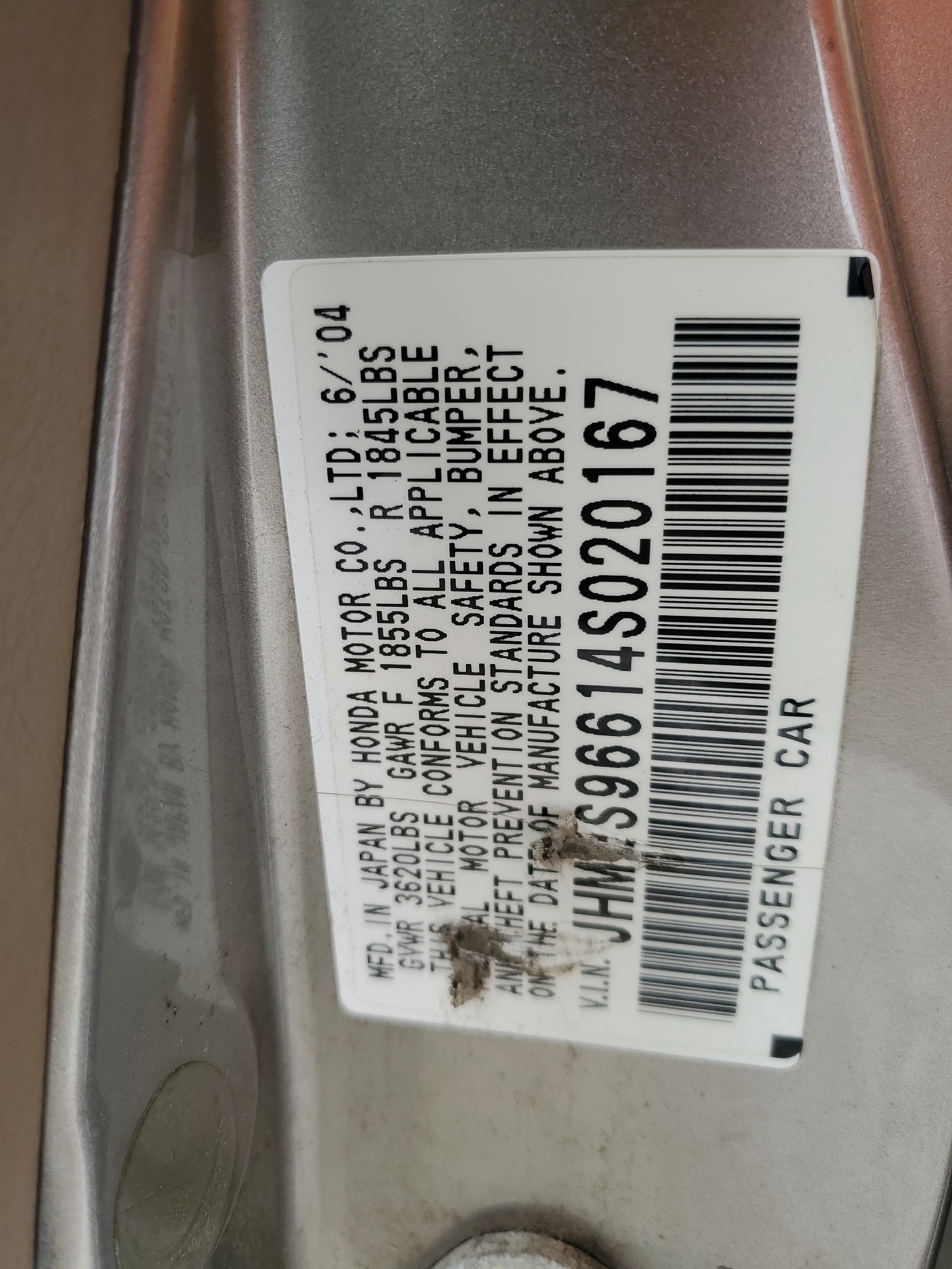 JHMES96614S020167 2004 Honda Civic Hybrid