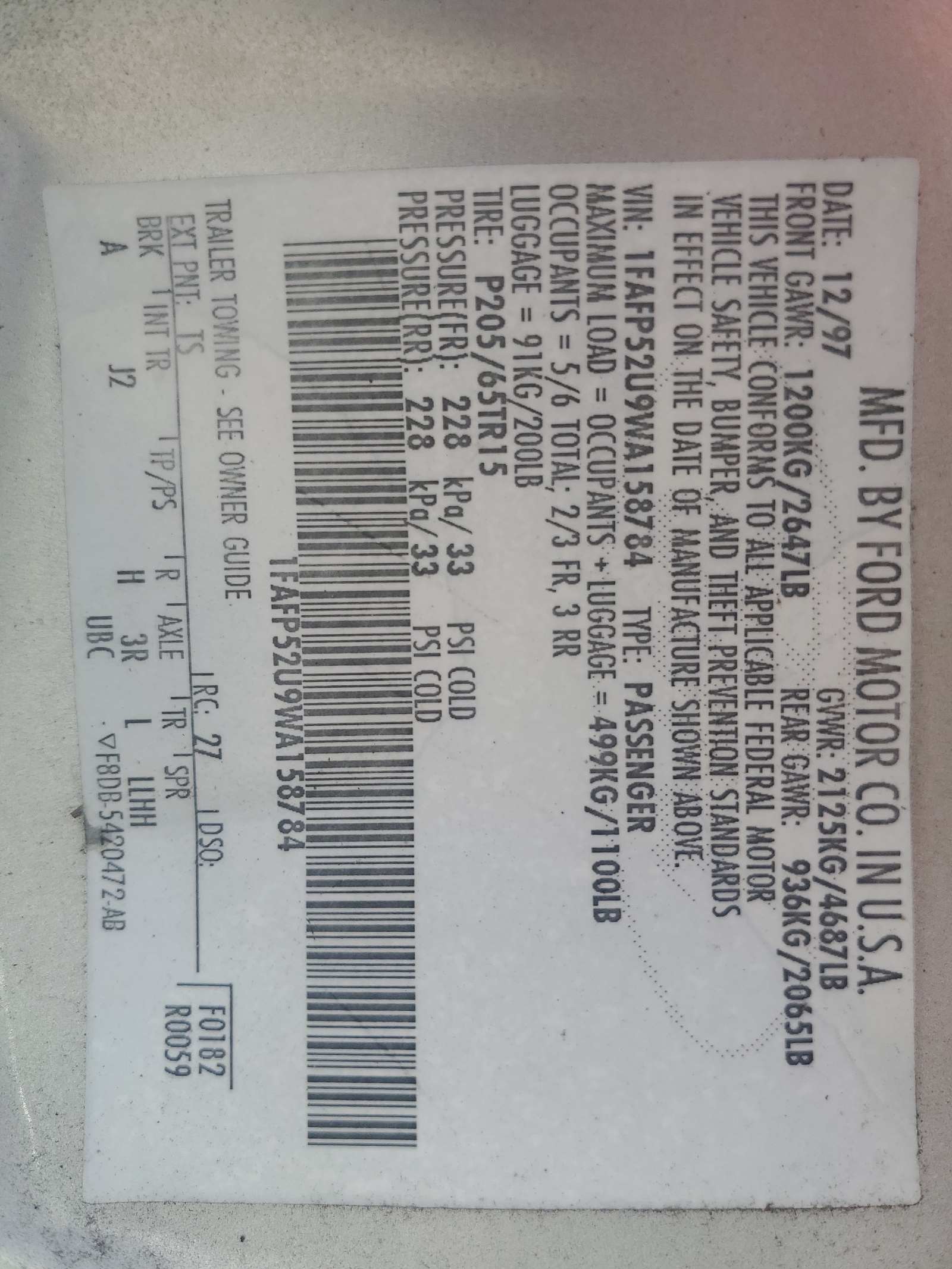 1FAFP52U9WA158784 1998 Ford Taurus Lx