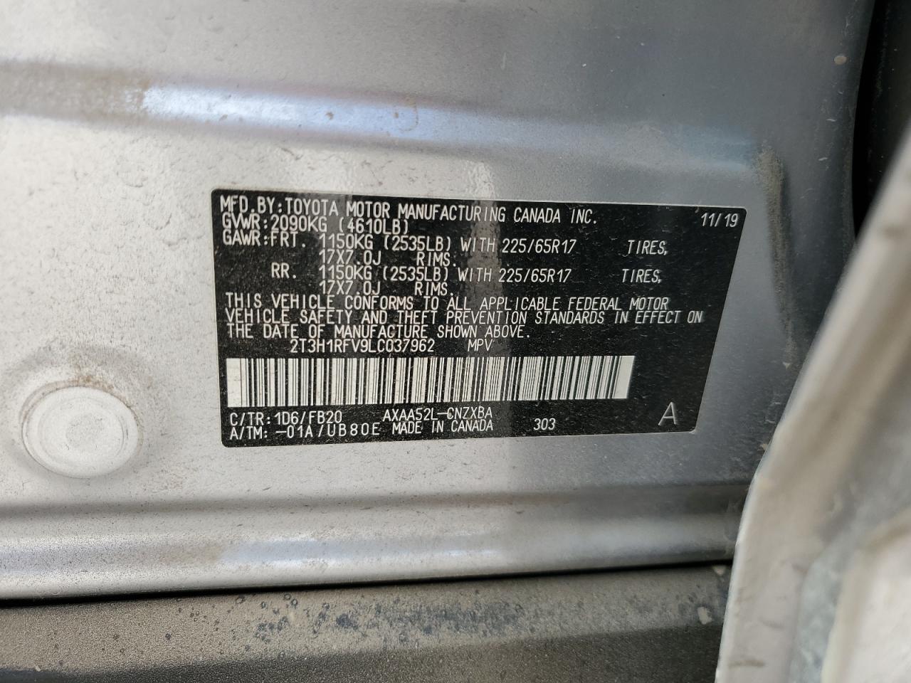 2020 Toyota Rav4 Le VIN: 2T3H1RFV9LC037962 Lot: 69468764