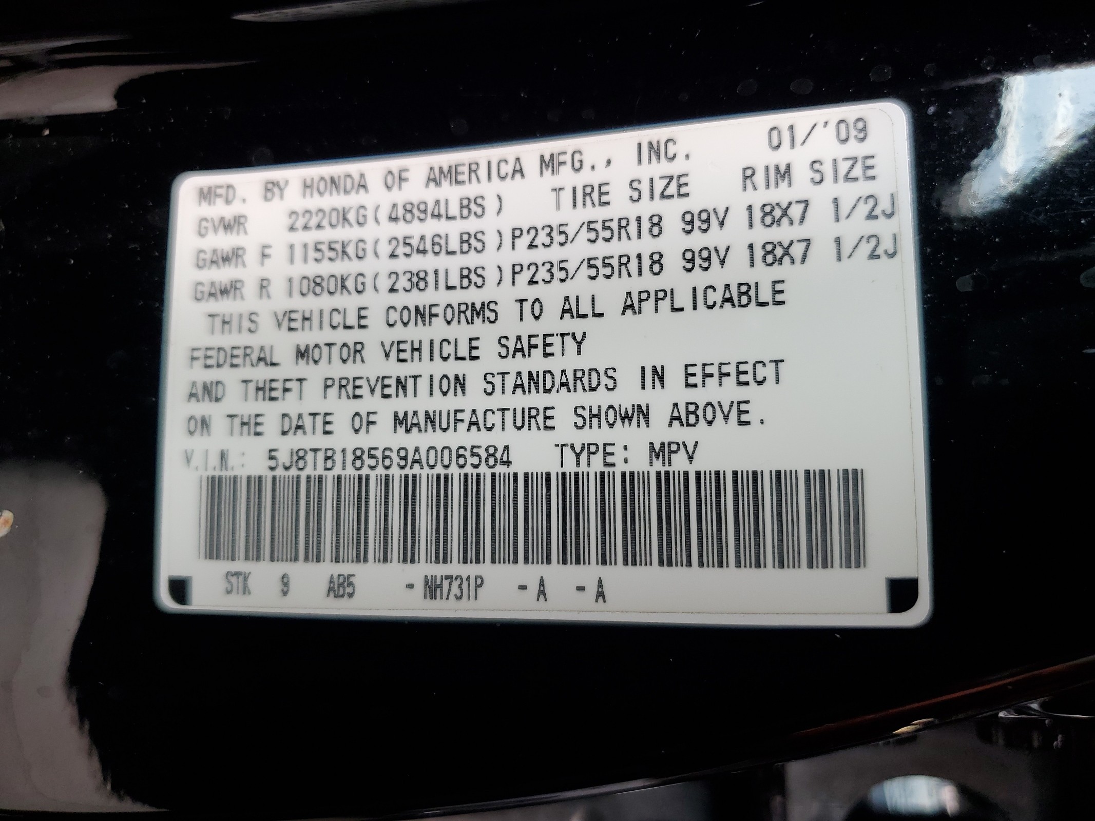 5J8TB18569A006584 2009 Acura Rdx Technology