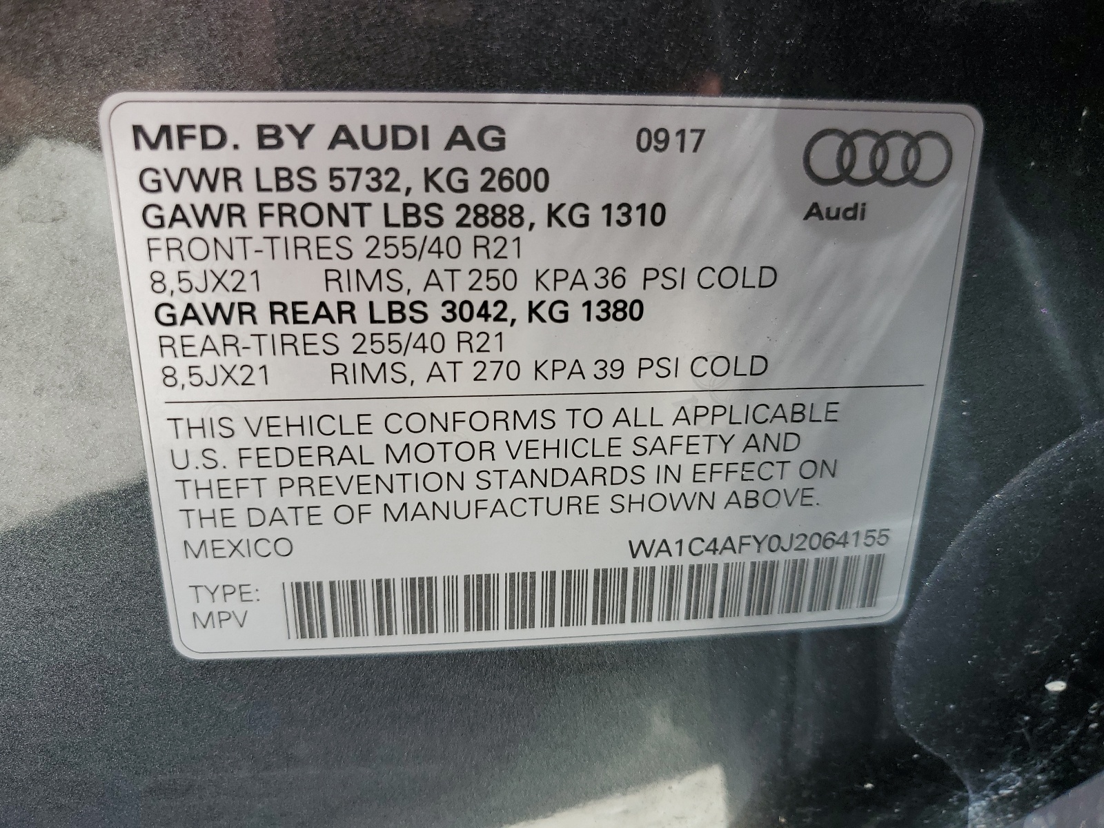 WA1C4AFY0J2064155 2018 Audi Sq5 Prestige