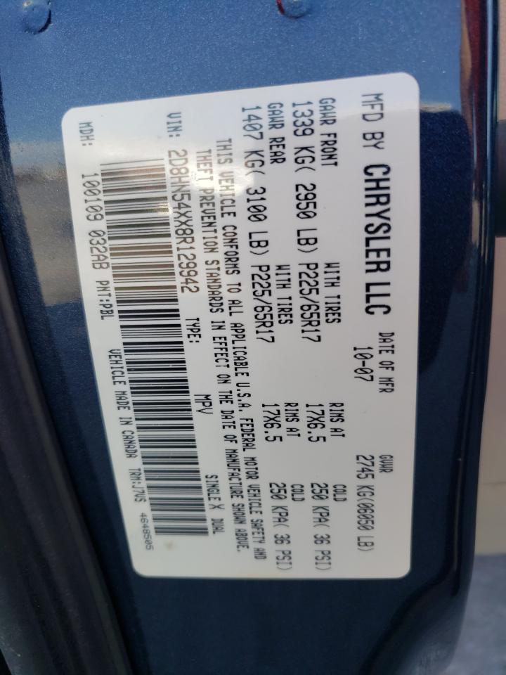 2008 Dodge Grand Caravan Sxt VIN: 2D8HN54XX8R129942 Lot: 67537534