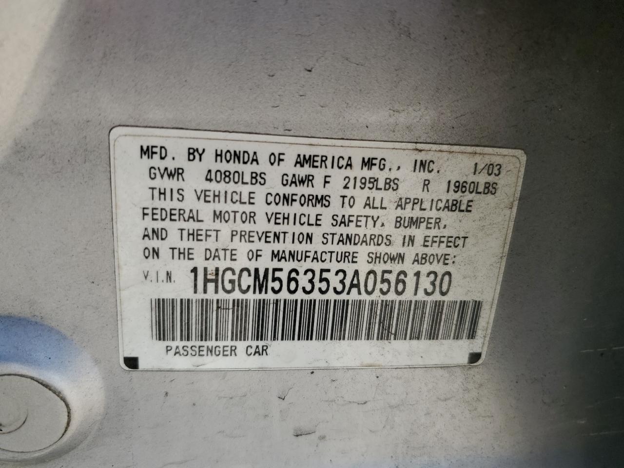 1HGCM56353A056130 2003 Honda Accord Lx