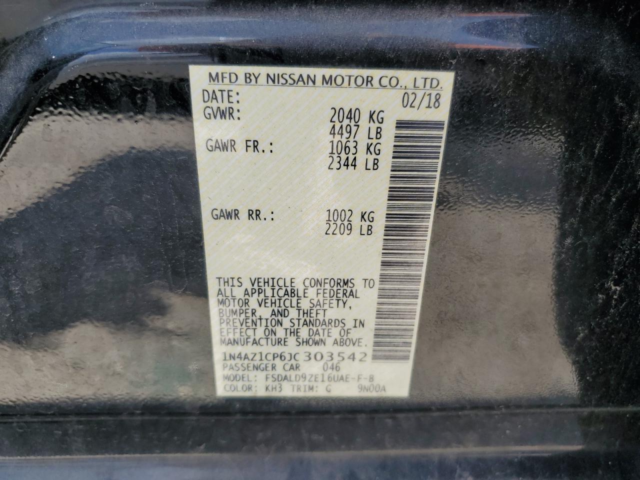 1N4AZ1CP6JC303542 2018 Nissan Leaf S