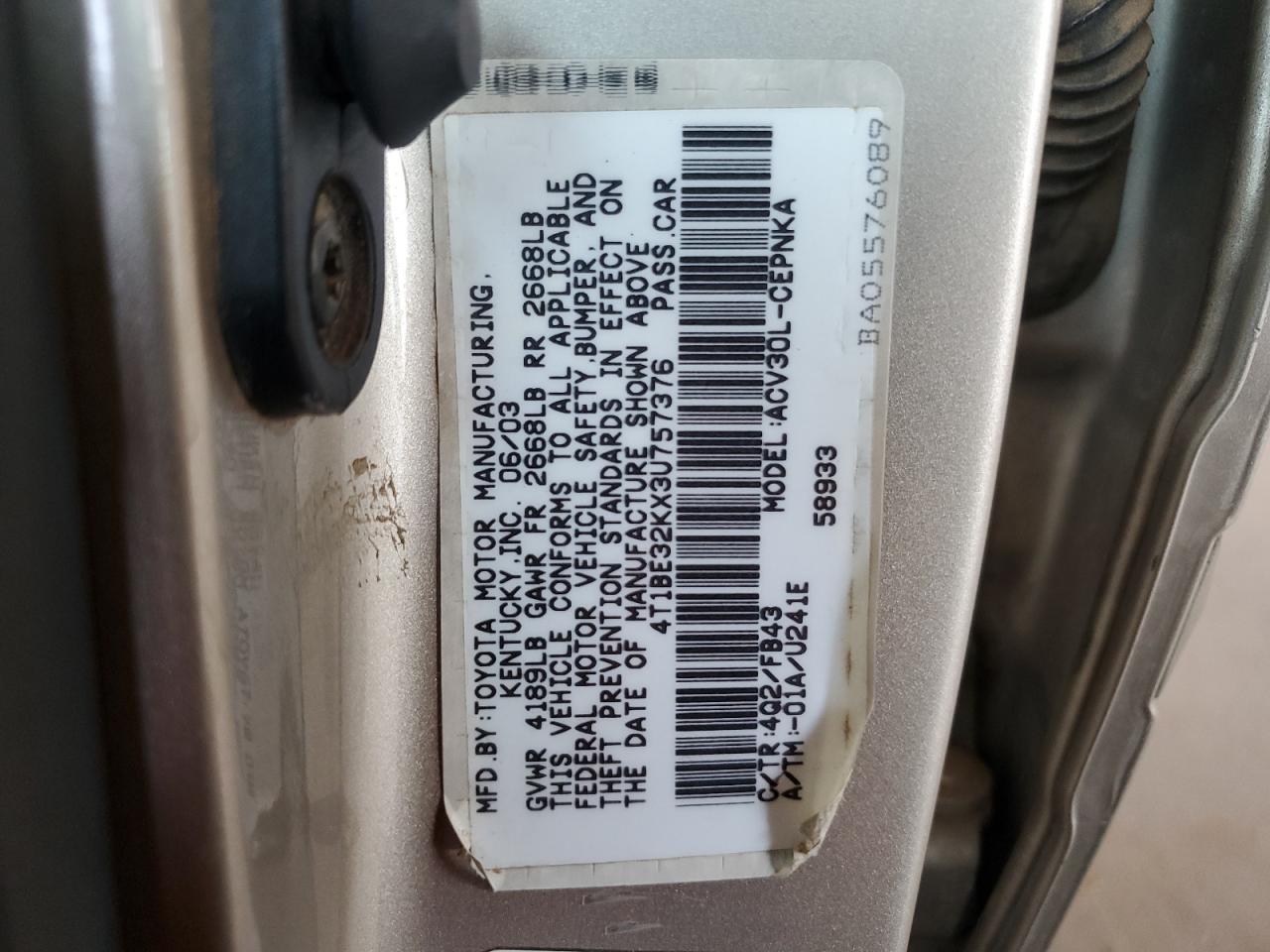 4T1BE32KX3U757376 2003 Toyota Camry Le