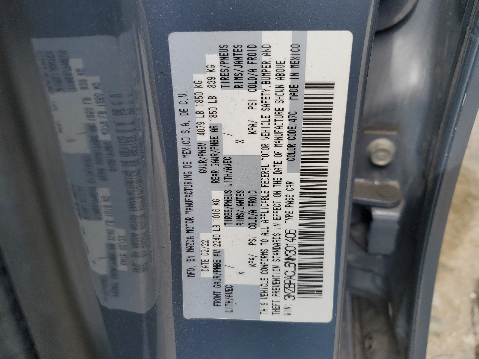 3MZBPACL6NM301406 2022 Mazda 3 Preferred