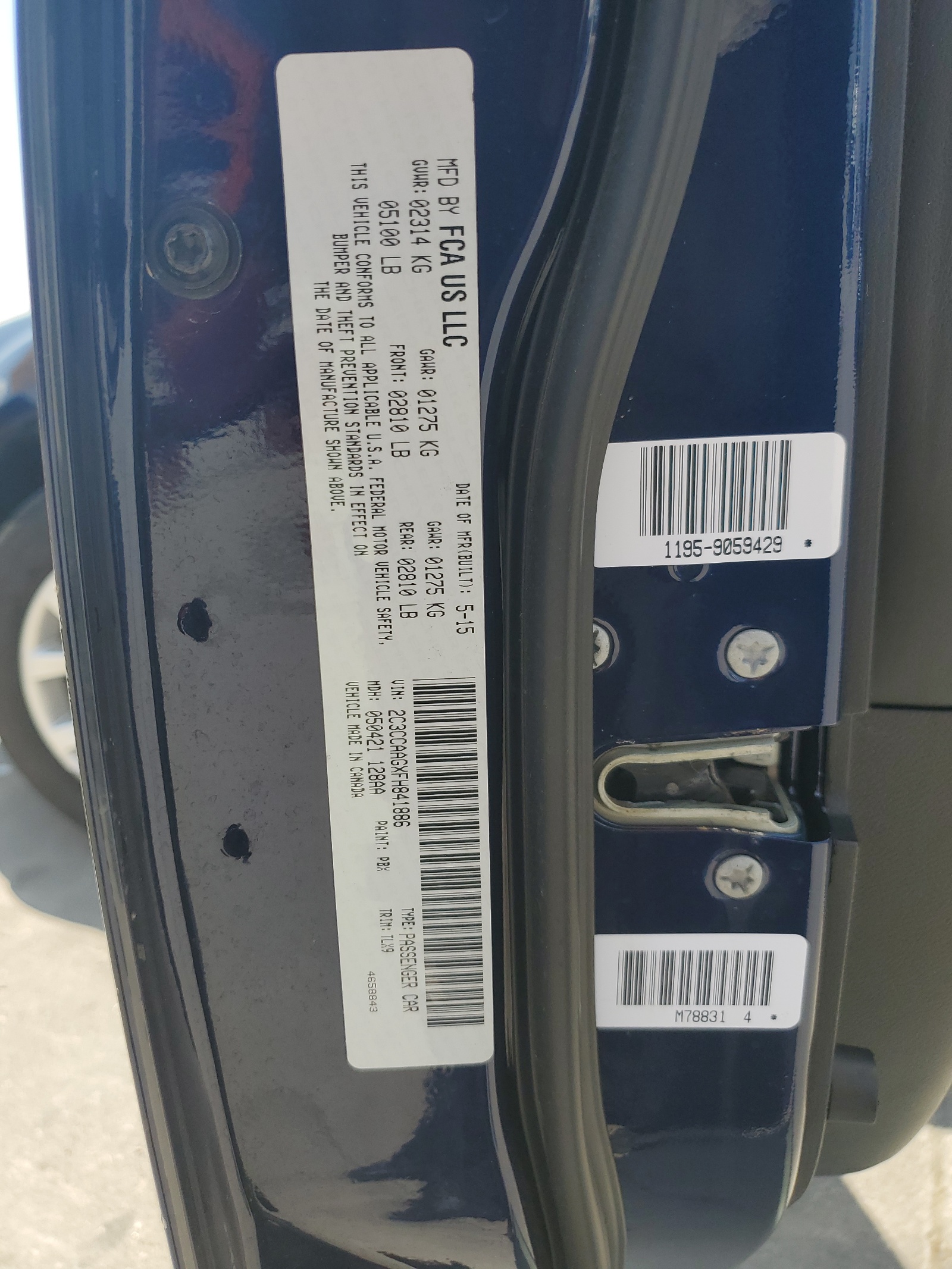 2C3CCAAGXFH841886 2015 Chrysler 300 Limited